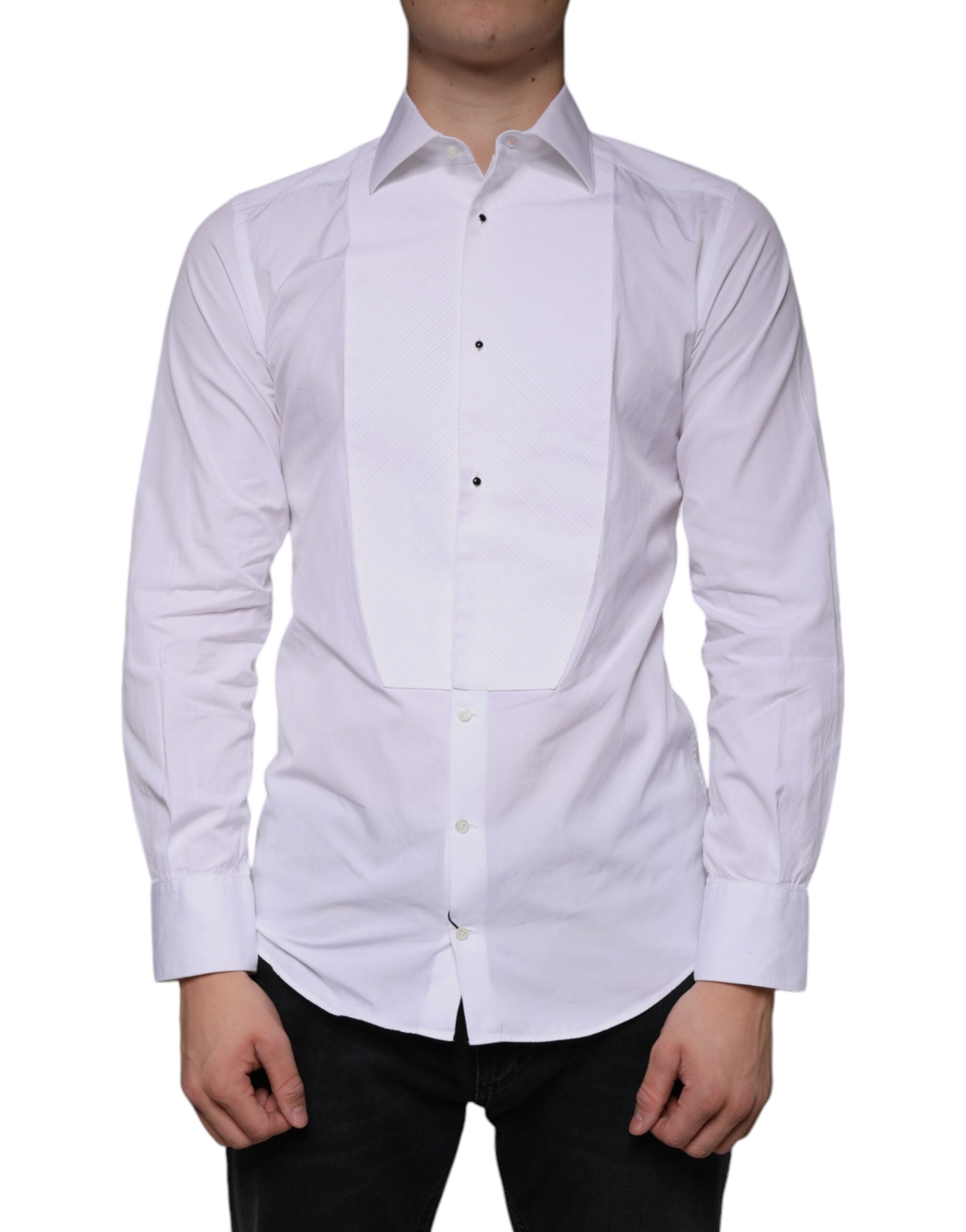 Dolce &amp; Gabbana Weißes Latz-Baumwollpopeline GOLD Herren Formelles Hemd