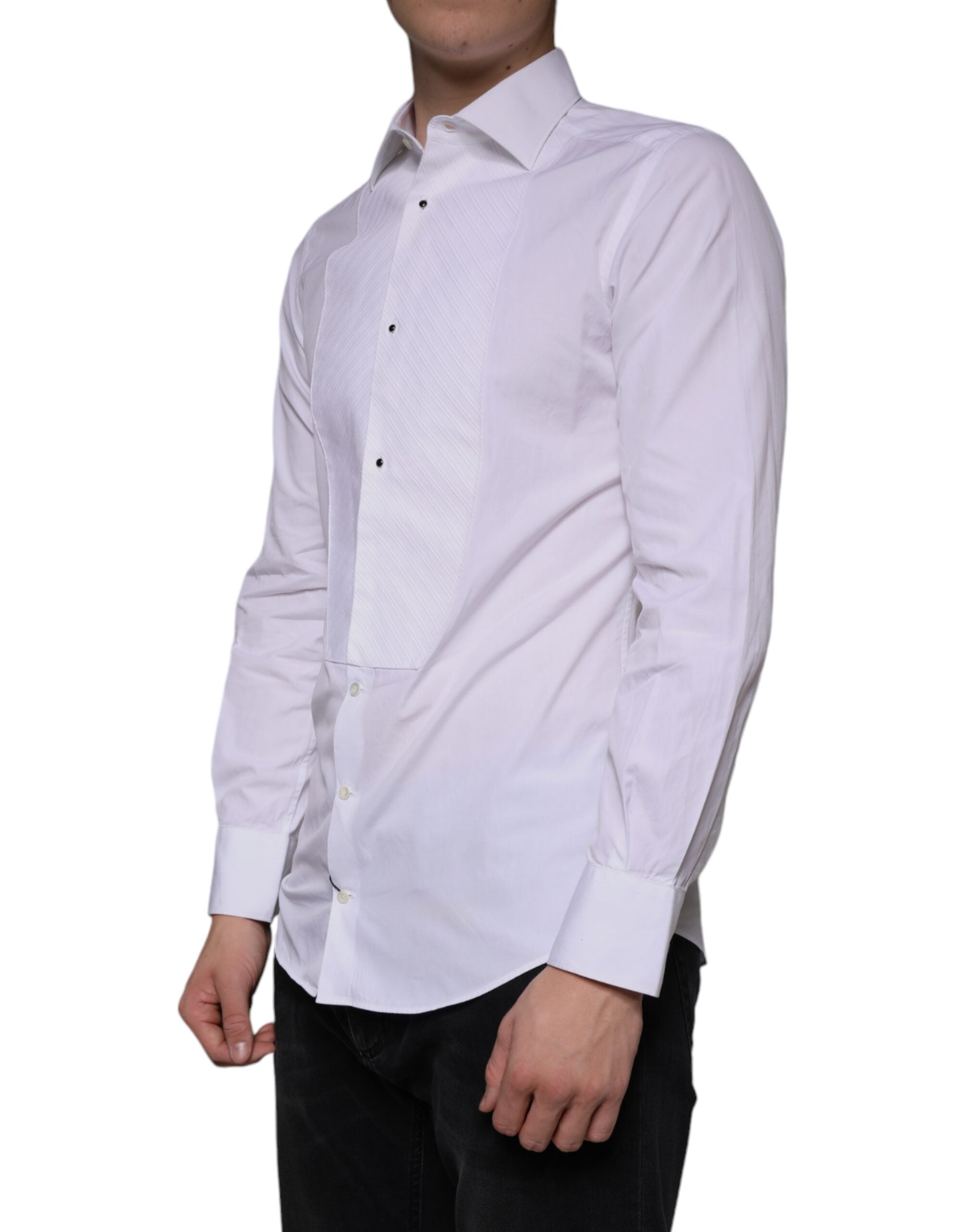 Dolce &amp; Gabbana Weißes Latz-Baumwollpopeline GOLD Herren Formelles Hemd