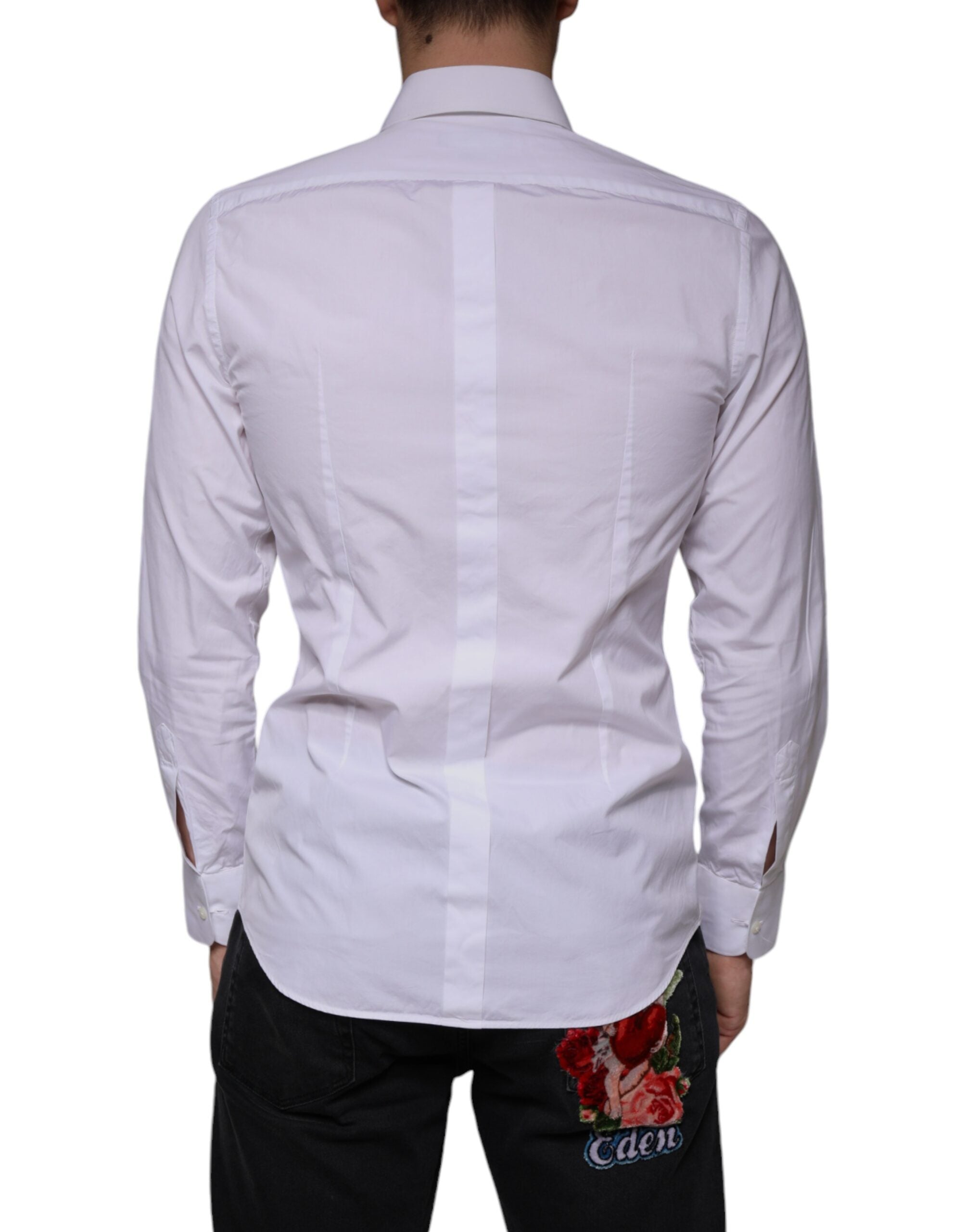 Dolce &amp; Gabbana Weißes Latz-Baumwollpopeline GOLD Herren Formelles Hemd