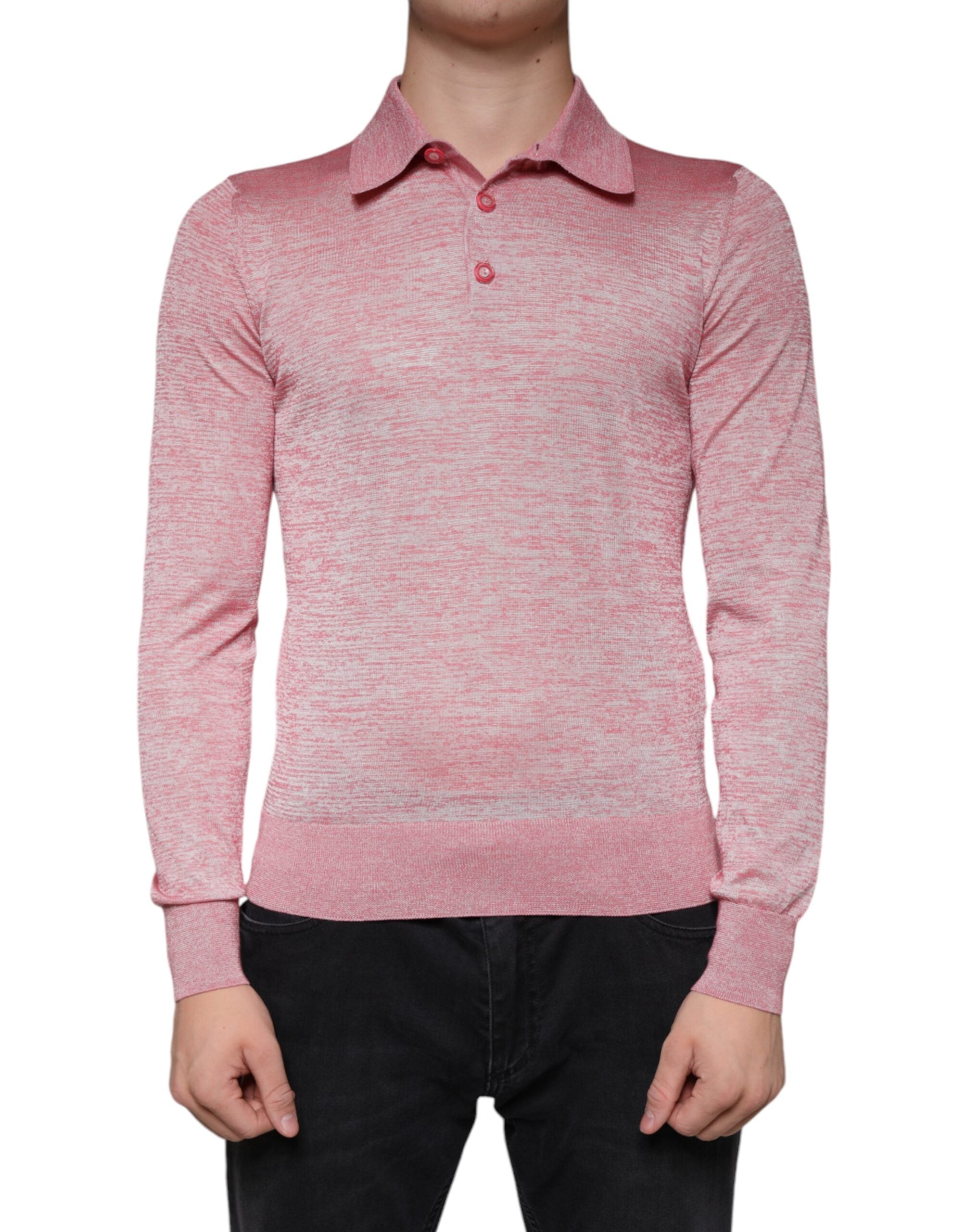 Tricou polo cu mânecă lungă din poliester roz Dolce &amp; Gabbana pentru bărbați