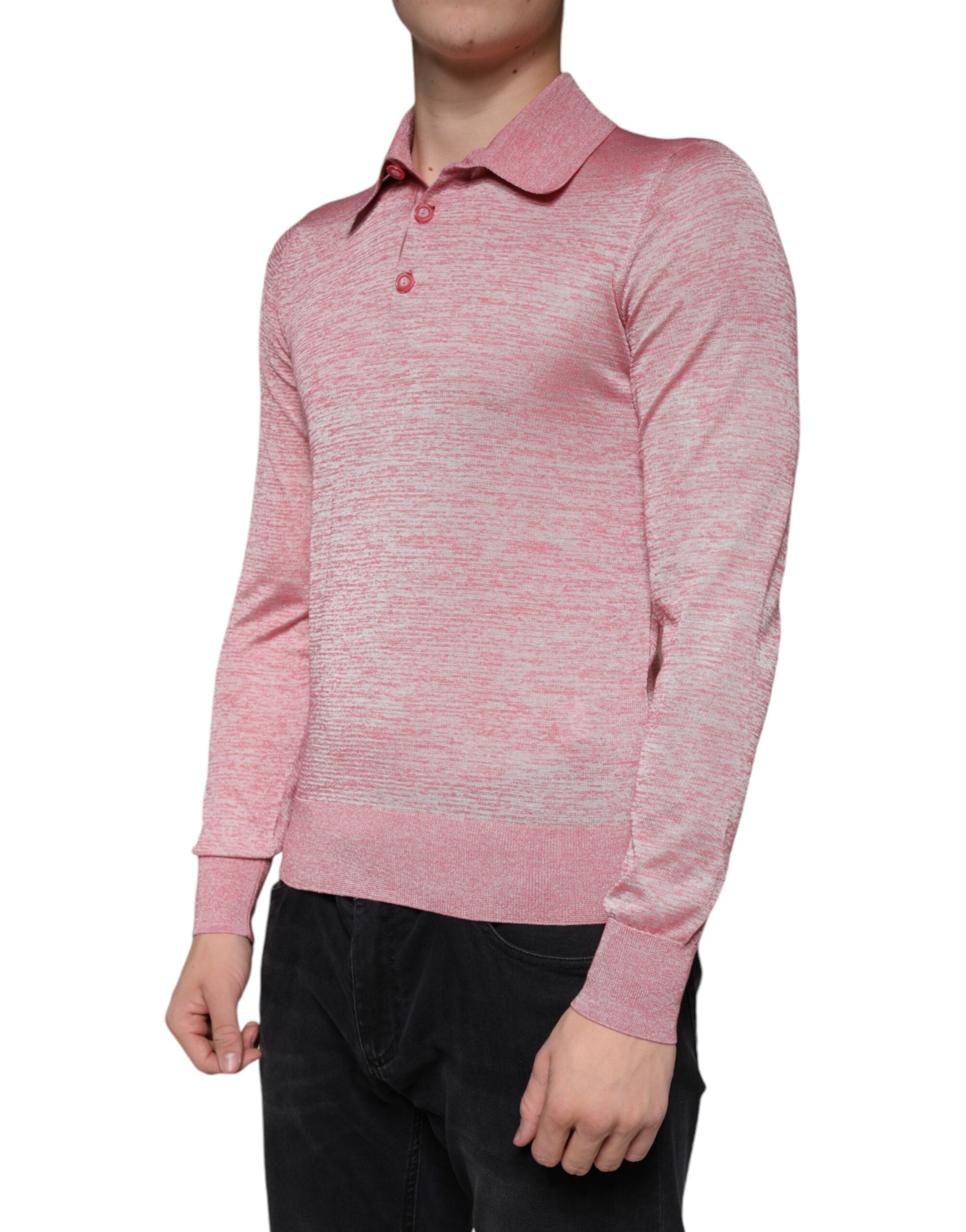 Dolce &amp; Gabbana – Rosafarbenes Poloshirt aus Polyester mit langen Ärmeln für Herren