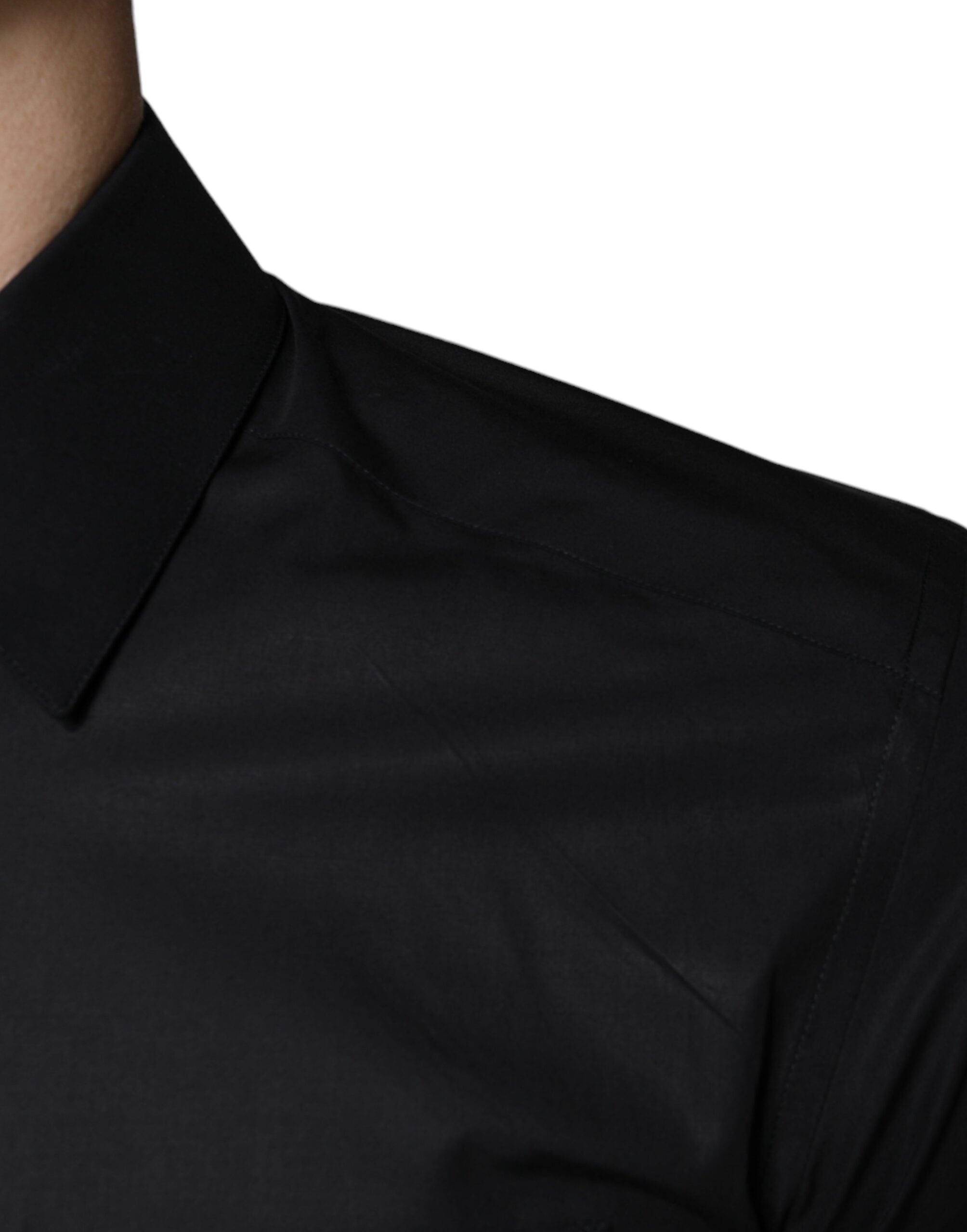 Dolce &amp; Gabbana Schwarzes Baumwoll-Stretch-Kleid GOLD Formelles Hemd