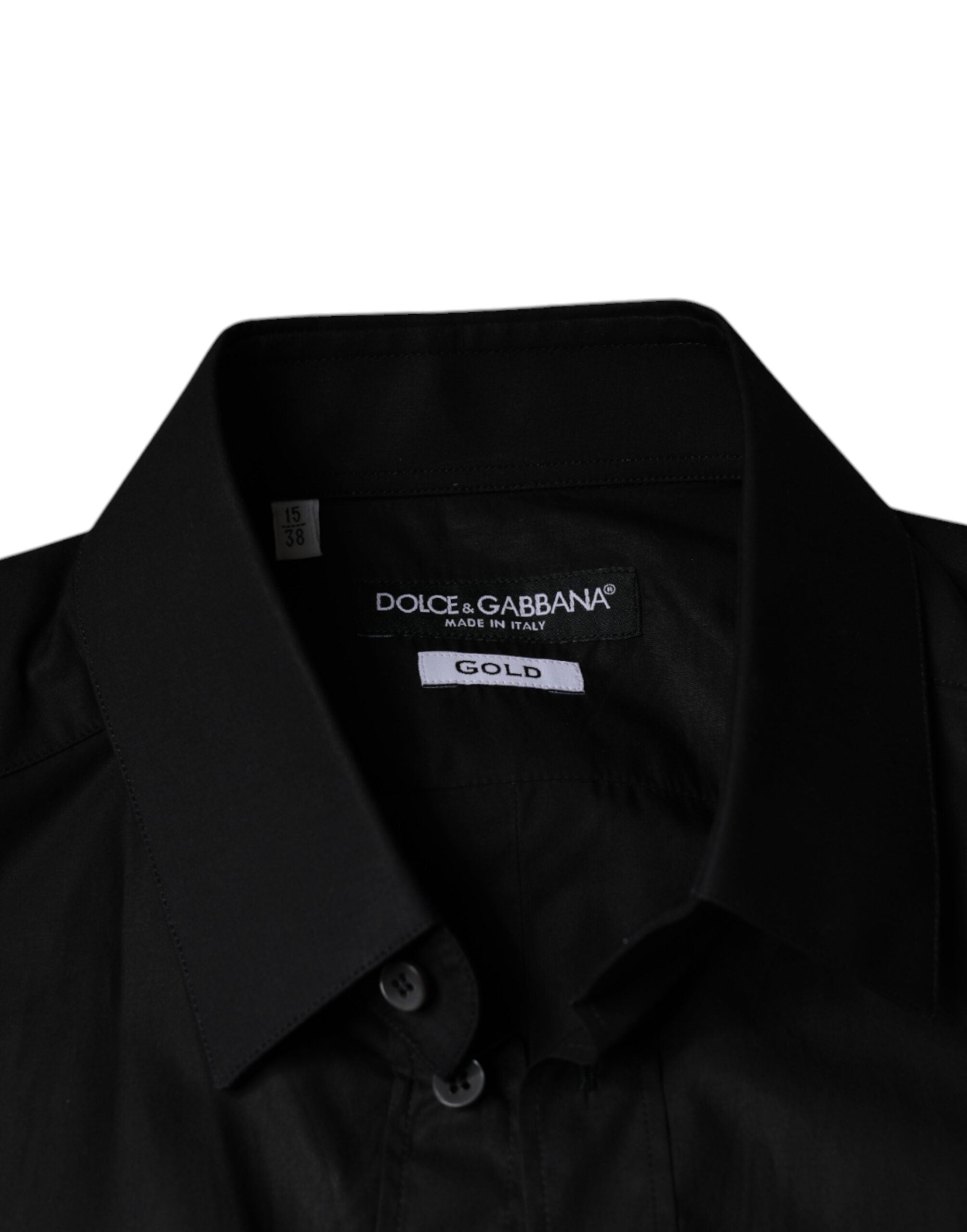Dolce &amp; Gabbana Schwarzes Baumwoll-Stretch-Kleid GOLD Formelles Hemd