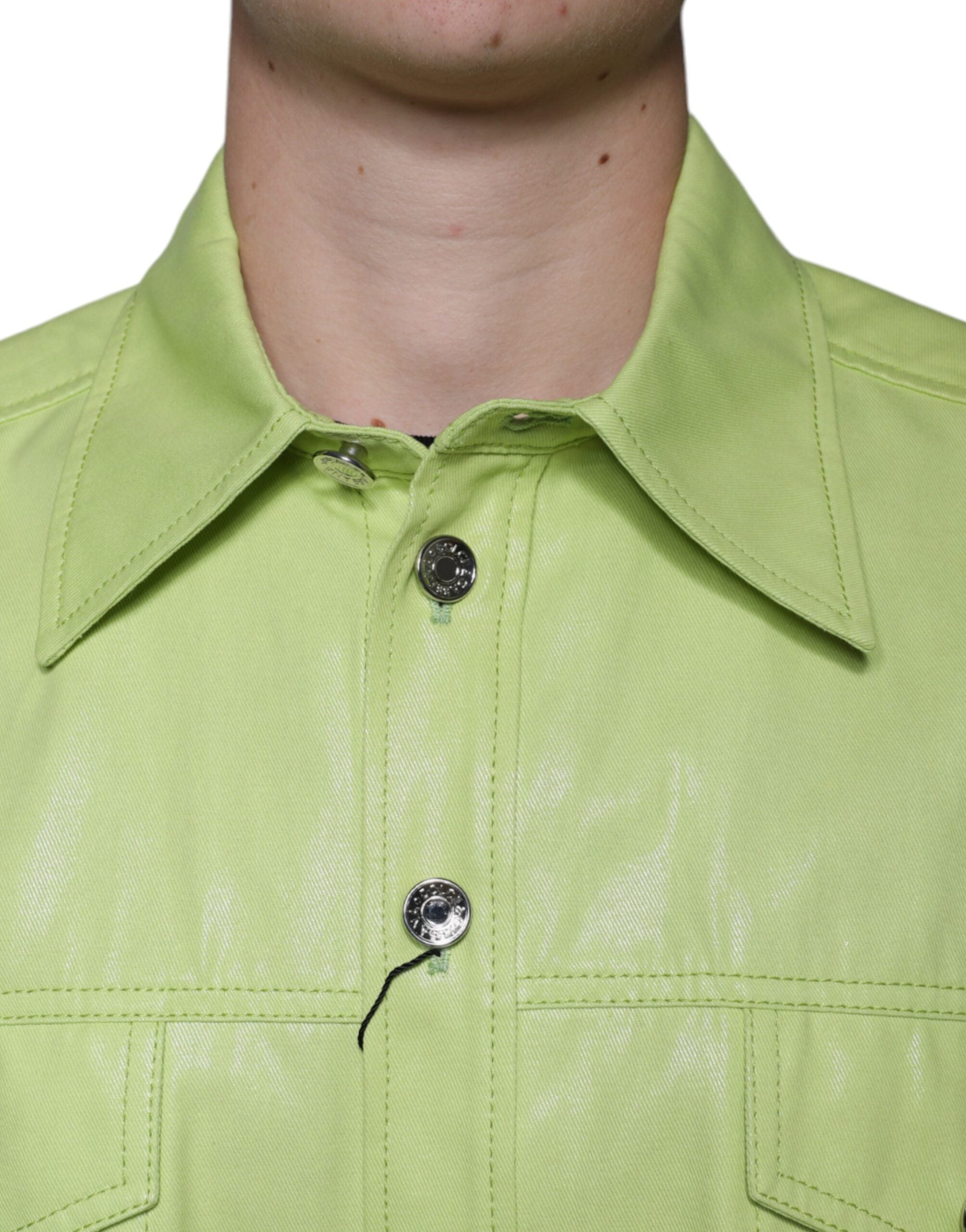 Dolce &amp; Gabbana Grünes Herren-Button-Down-Hemd aus Baumwolle mit Kragen