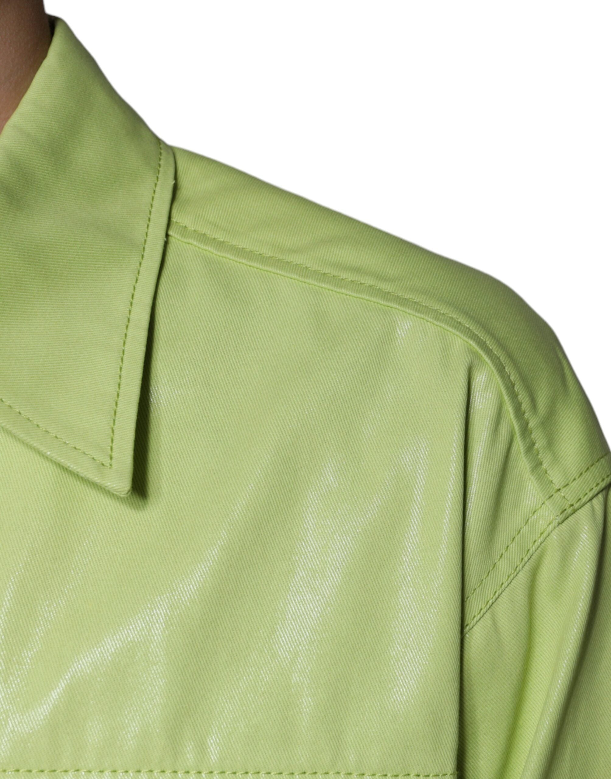 Dolce &amp; Gabbana Grünes Herren-Button-Down-Hemd aus Baumwolle mit Kragen