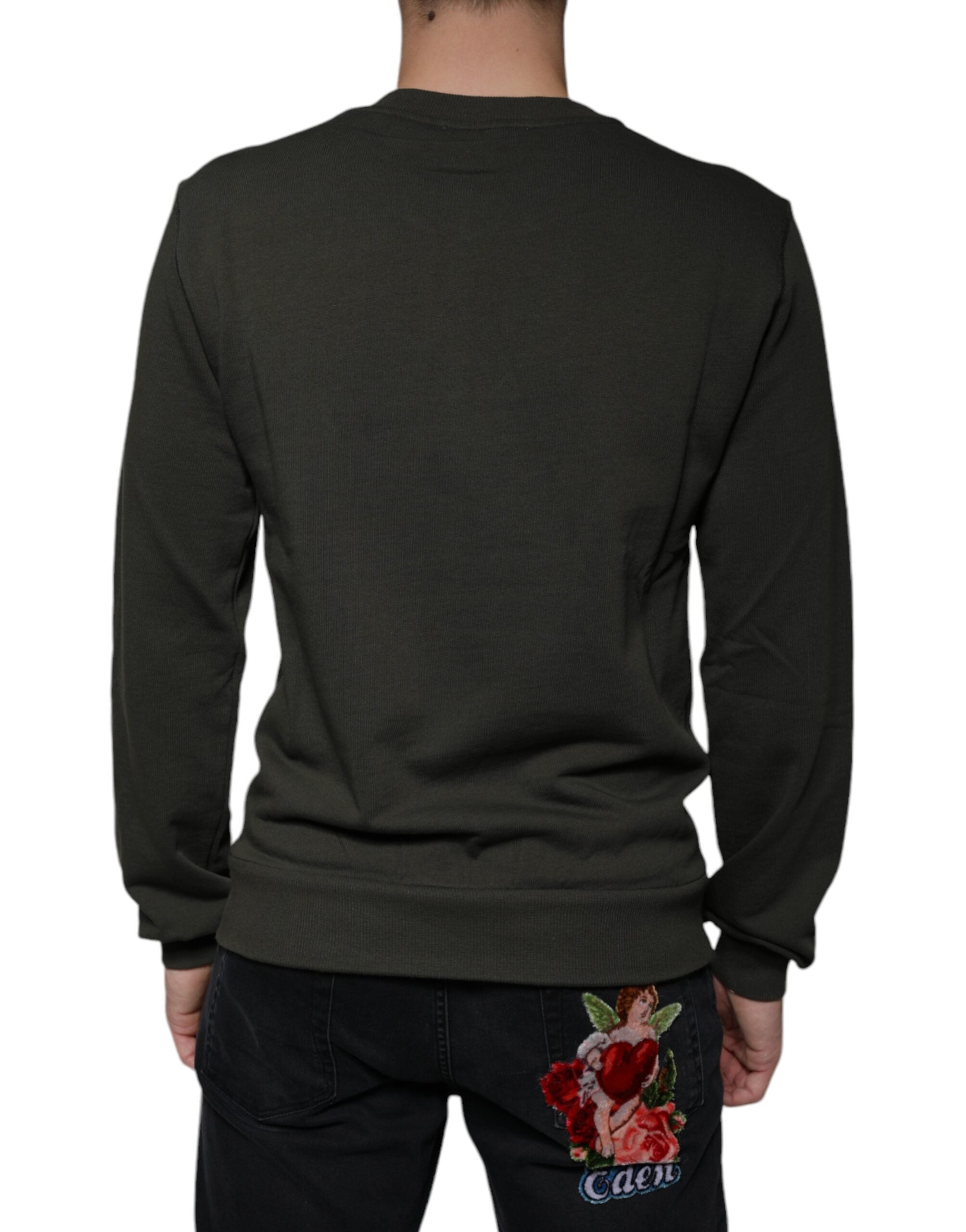 Pulover Dolce &amp; Gabbana verde militar cu imprimeu DG Crown și guler rotund