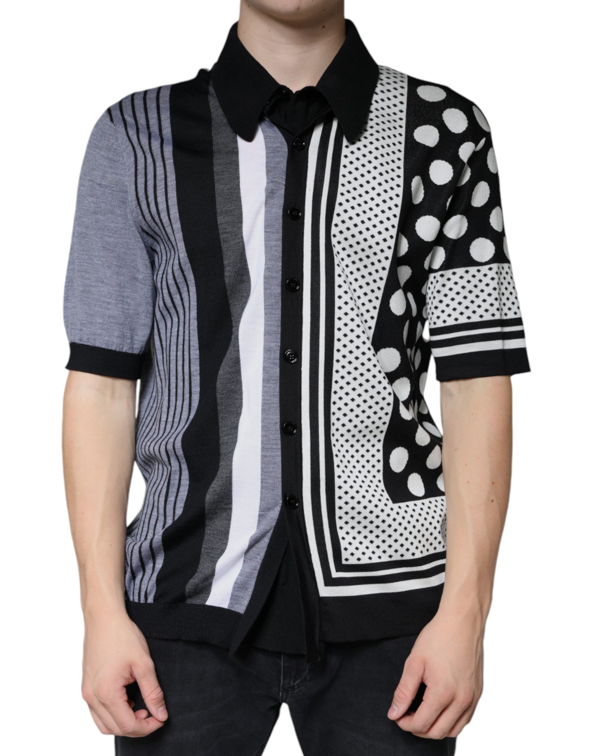 Tricou polo cu buline și guler negru și alb Dolce &amp; Gabbana