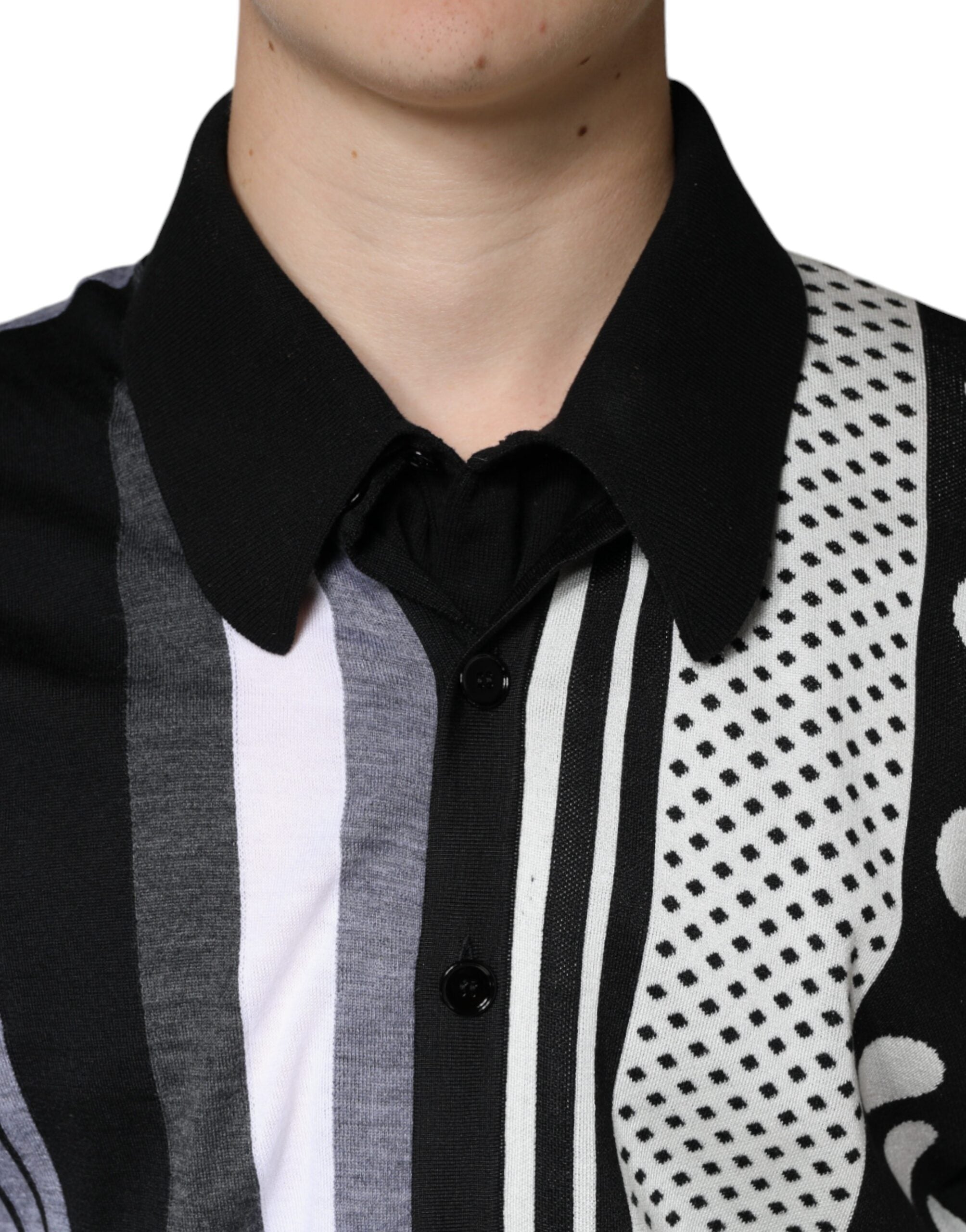 Tricou polo cu buline și guler negru și alb Dolce &amp; Gabbana