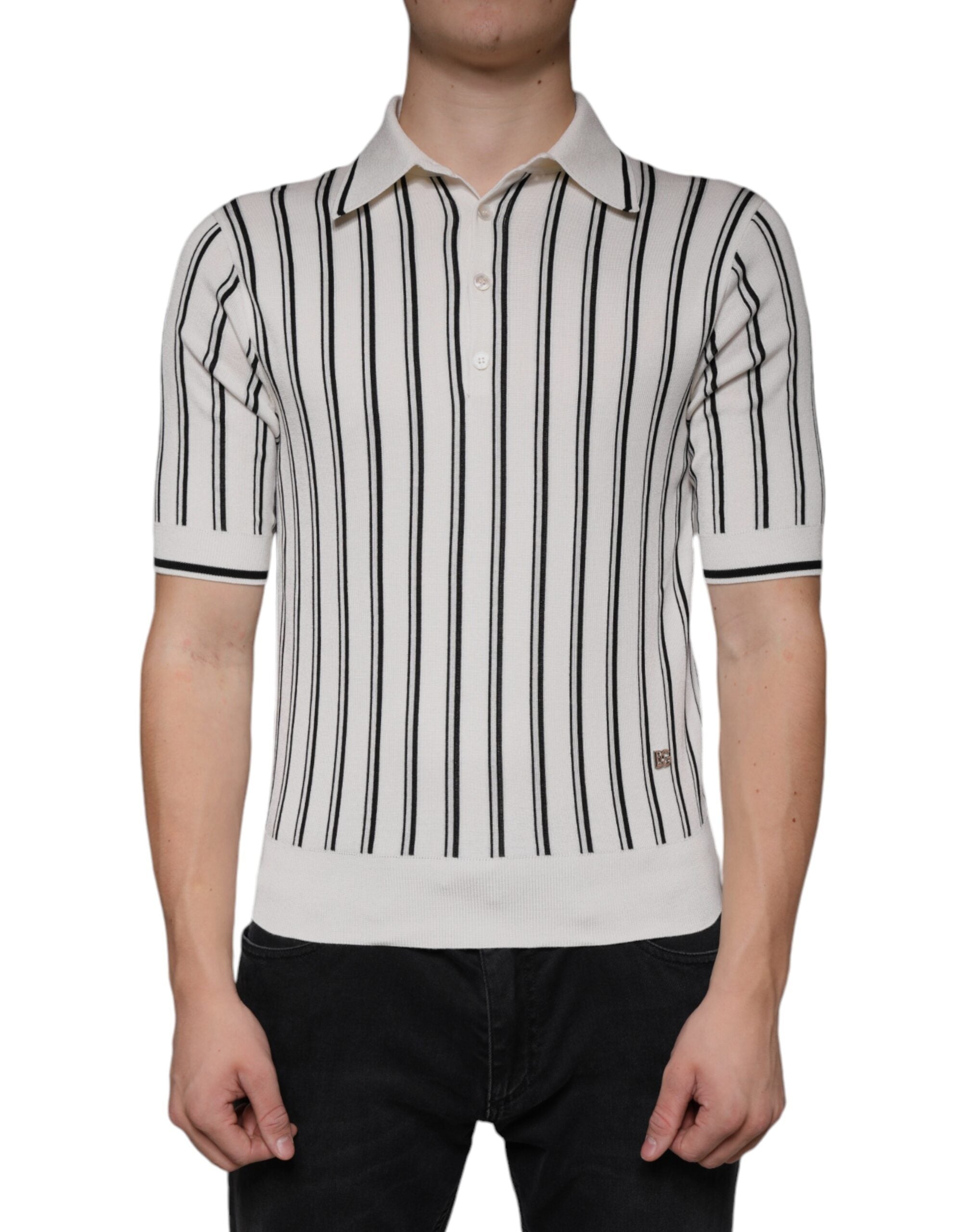 Tricou polo cu mânecă scurtă cu dungi albe și negre Dolce &amp; Gabbana