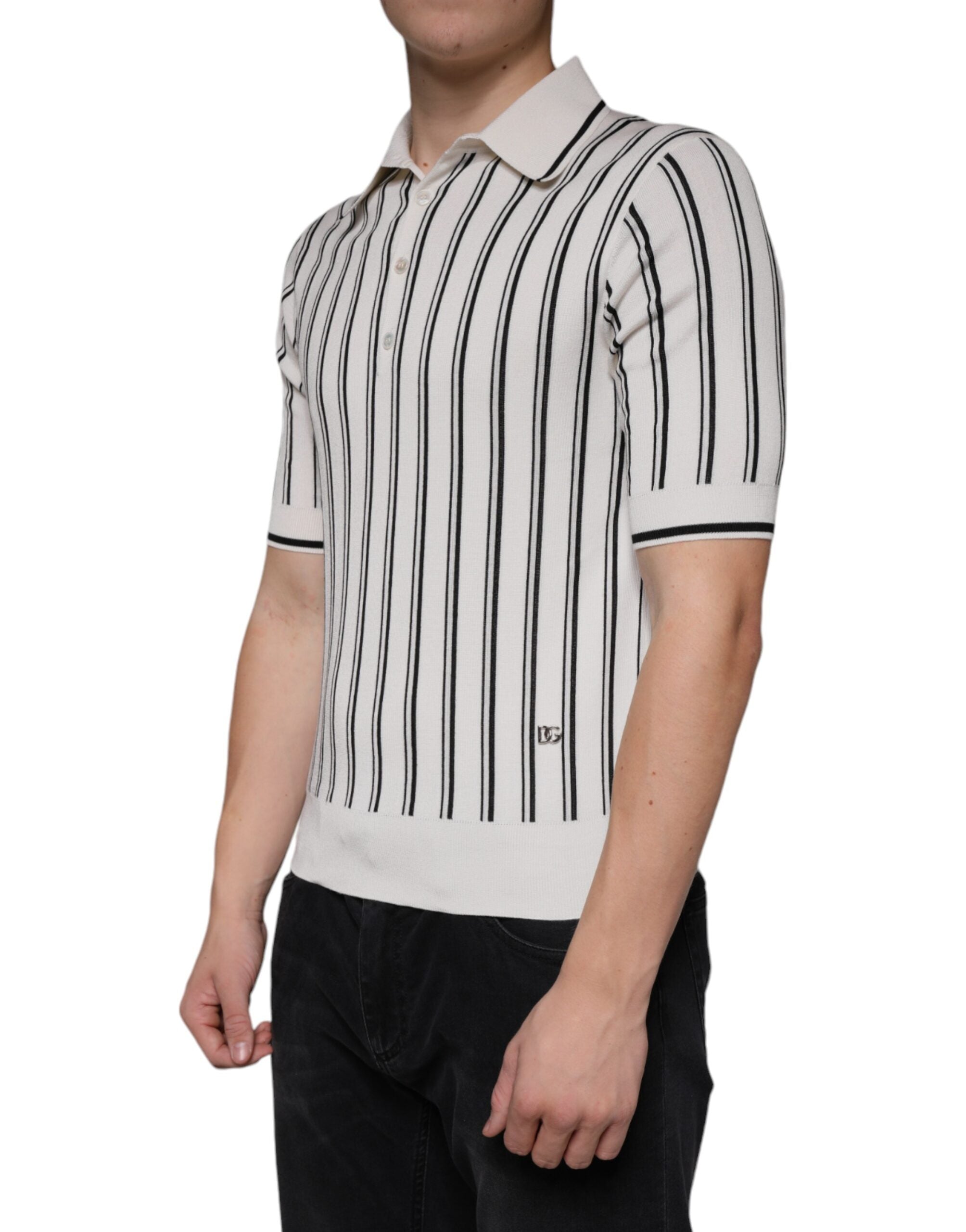 Tricou polo cu mânecă scurtă cu dungi albe și negre Dolce &amp; Gabbana