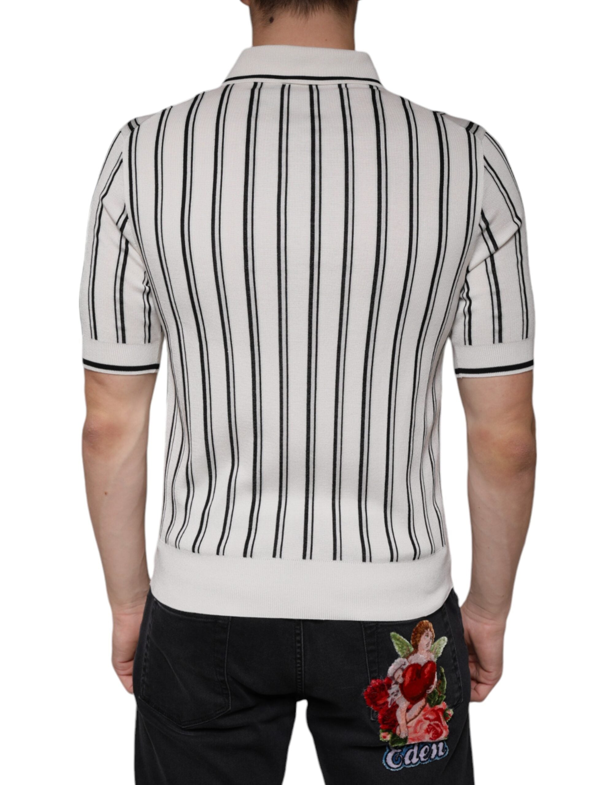 Tricou polo cu mânecă scurtă cu dungi albe și negre Dolce &amp; Gabbana