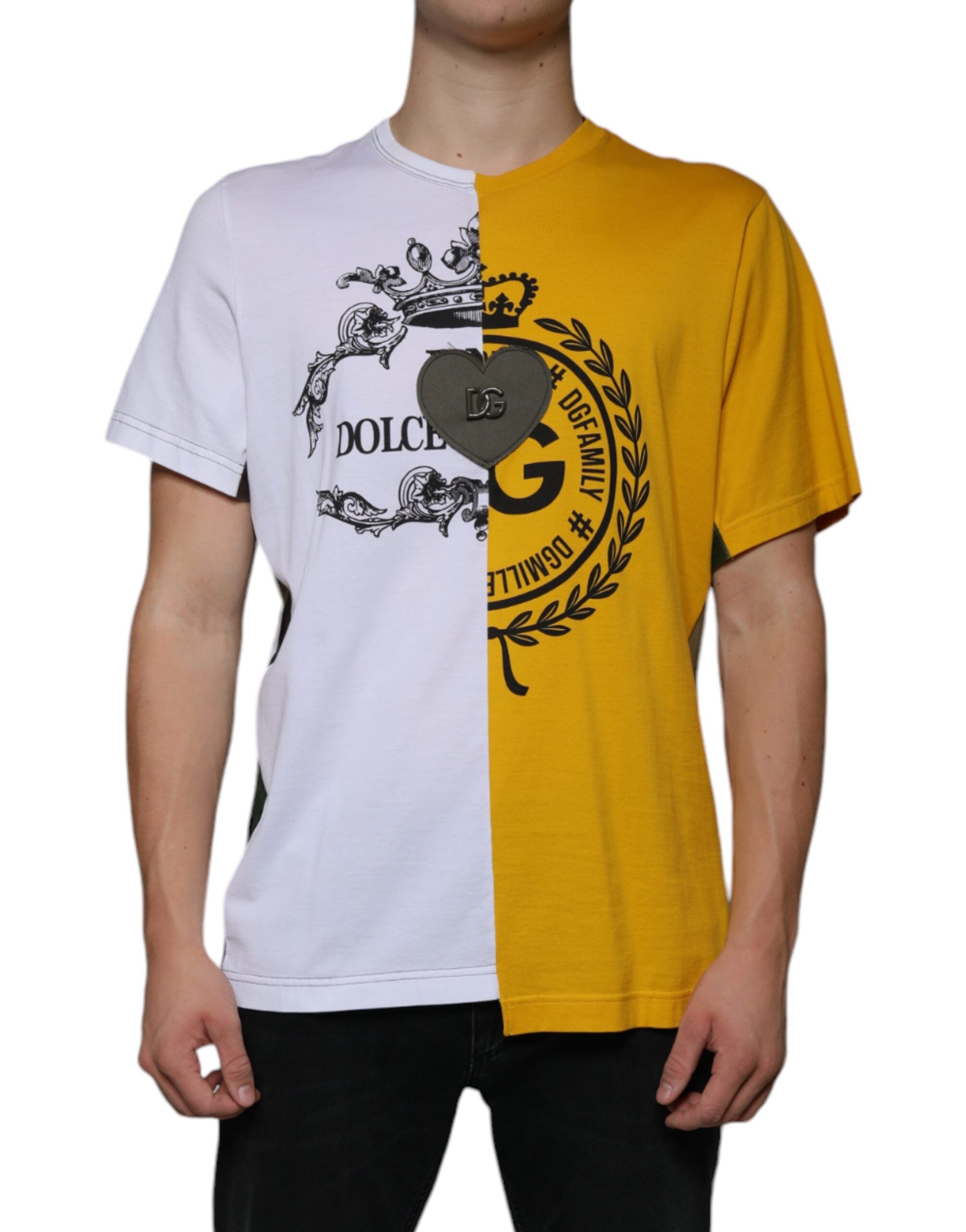 Tricou Dolce &amp; Gabbana cu mânecă scurtă și imprimeu alb-galben cu logo