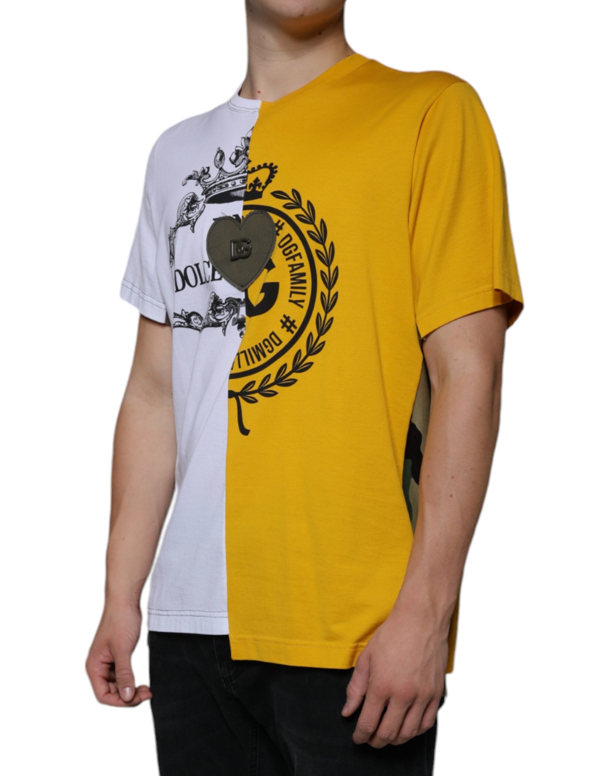 Tricou Dolce &amp; Gabbana cu mânecă scurtă și imprimeu alb-galben cu logo
