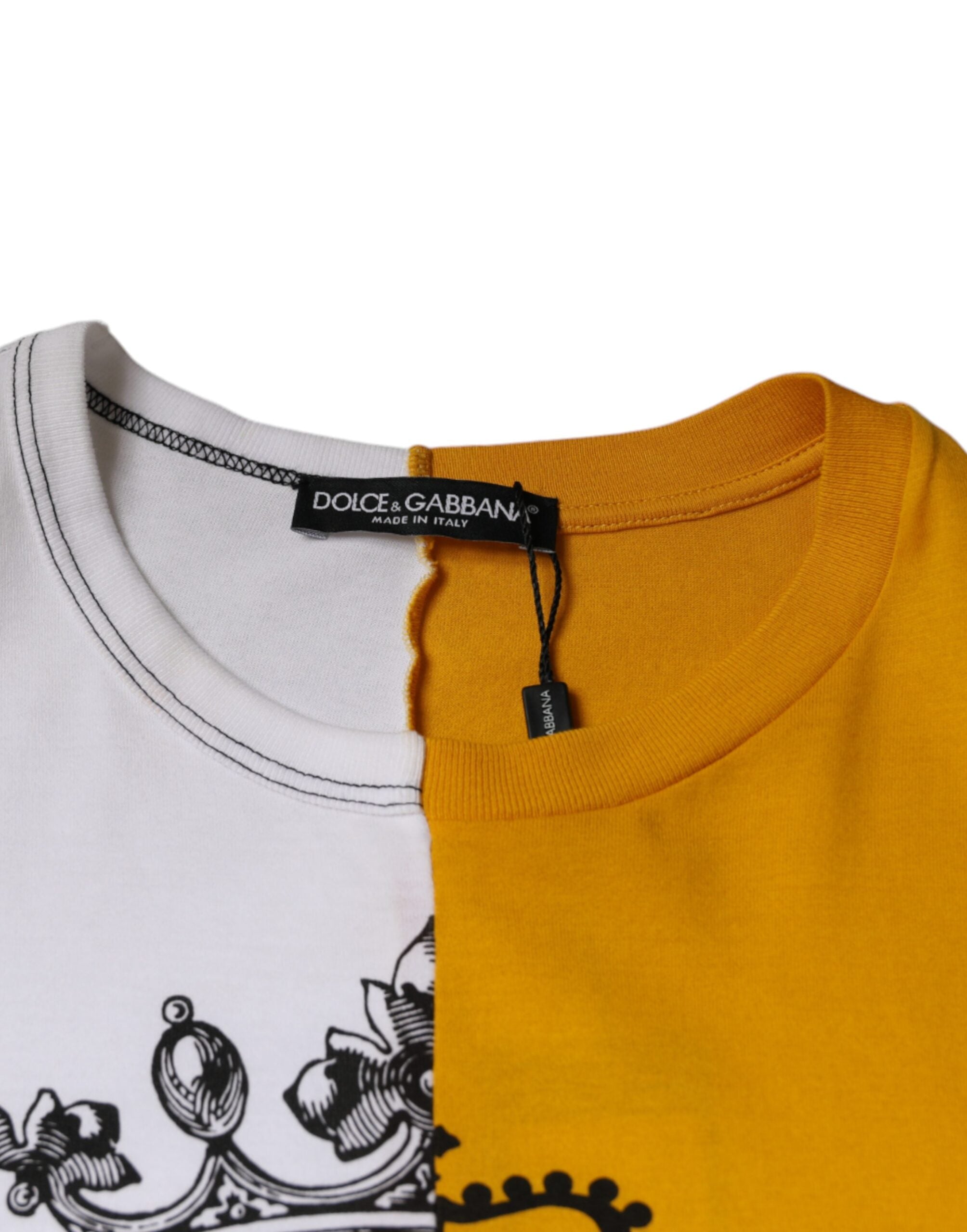 Tricou Dolce &amp; Gabbana cu mânecă scurtă și imprimeu alb-galben cu logo