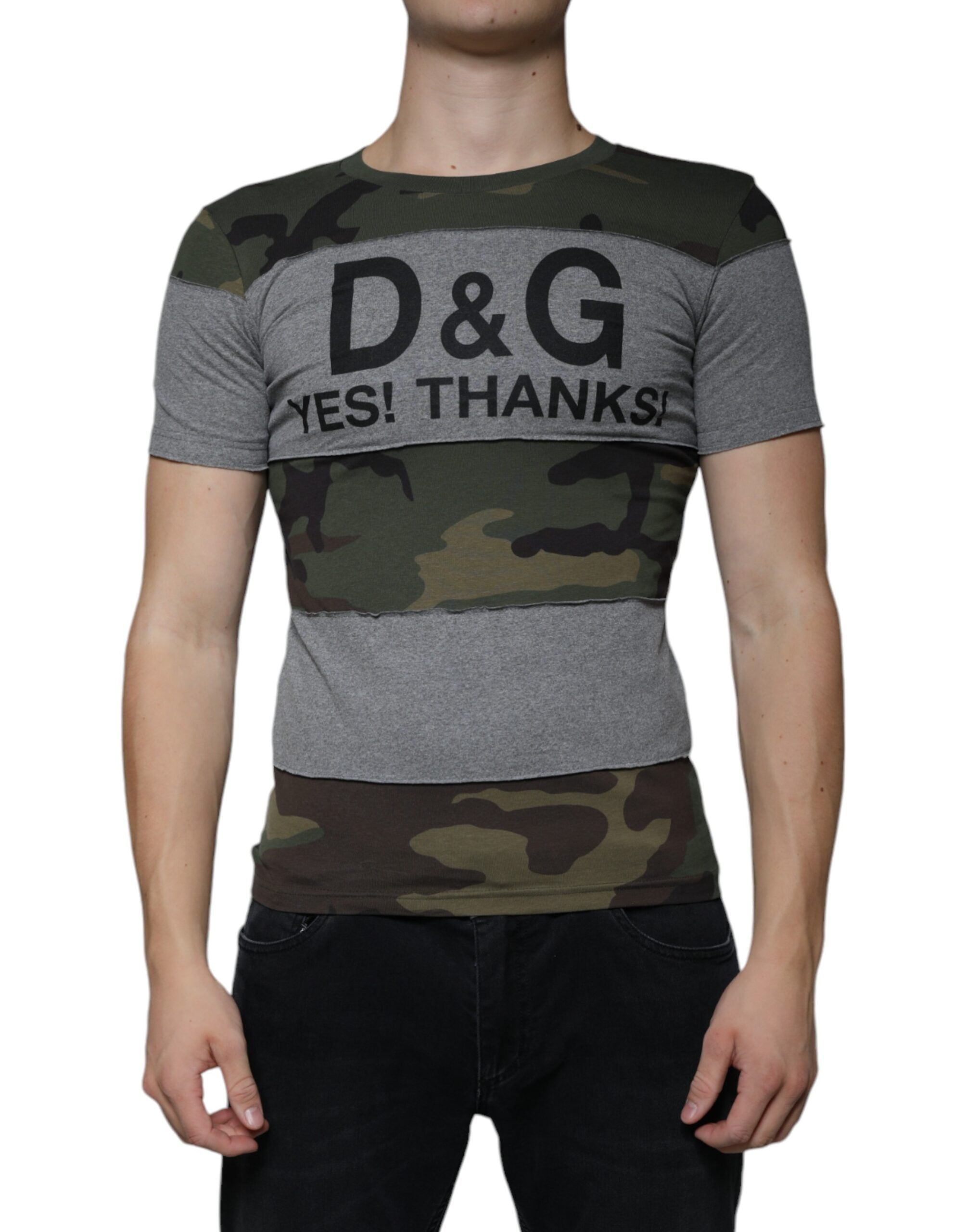 Tricou Dolce &amp; Gabbana cu guler rotund din bumbac multicolor camuflaj