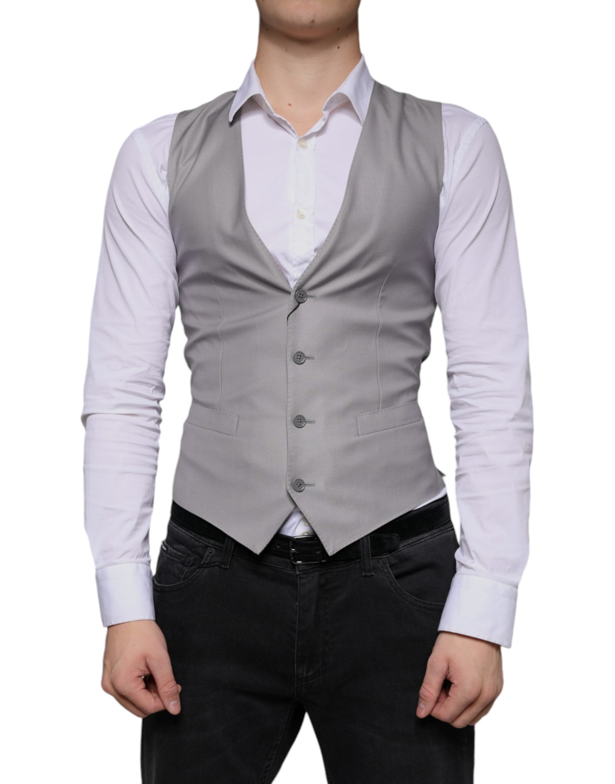 Vestă elegantă din lână gri deschis Dolce &amp; Gabbana