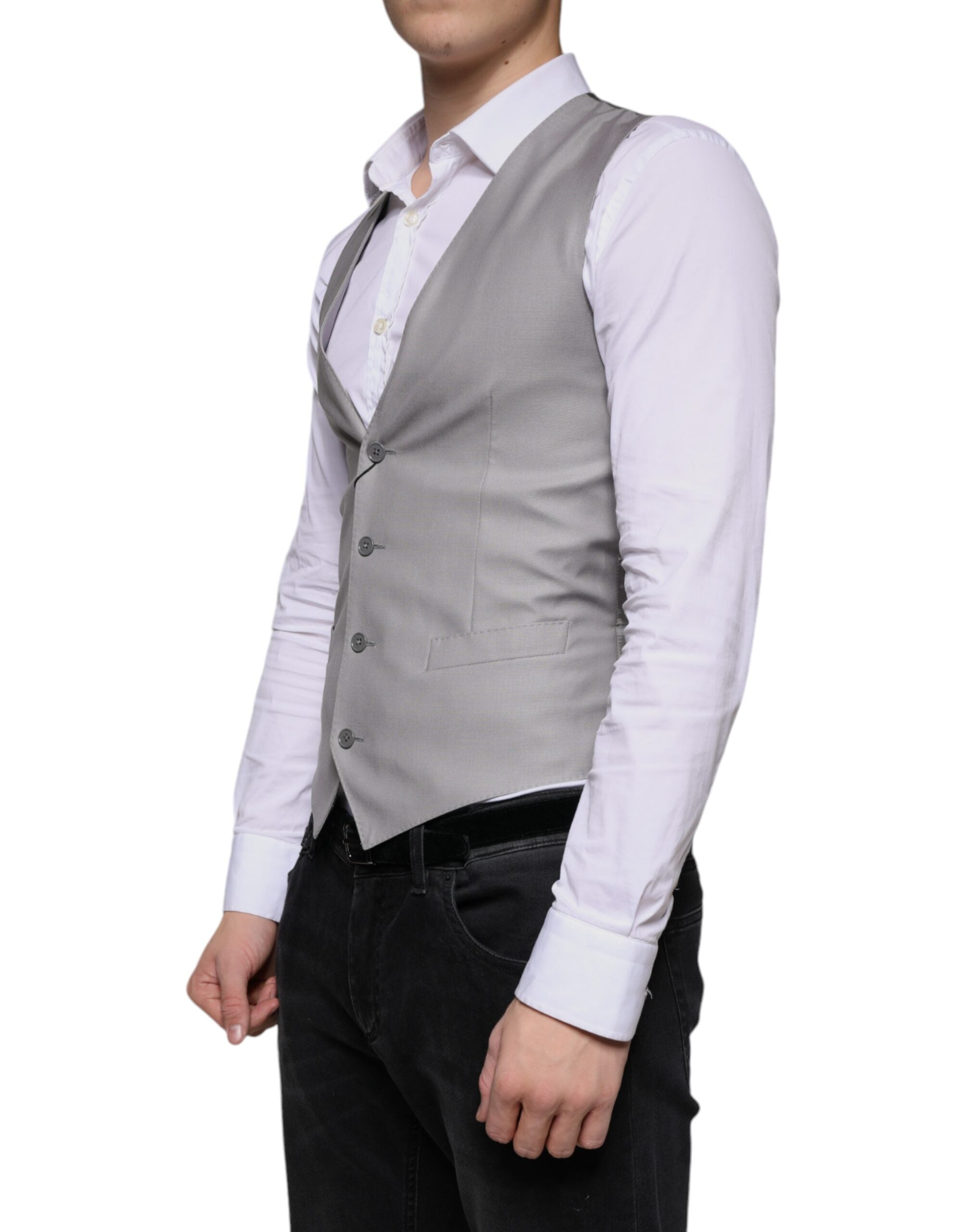 Vestă elegantă din lână gri deschis Dolce &amp; Gabbana
