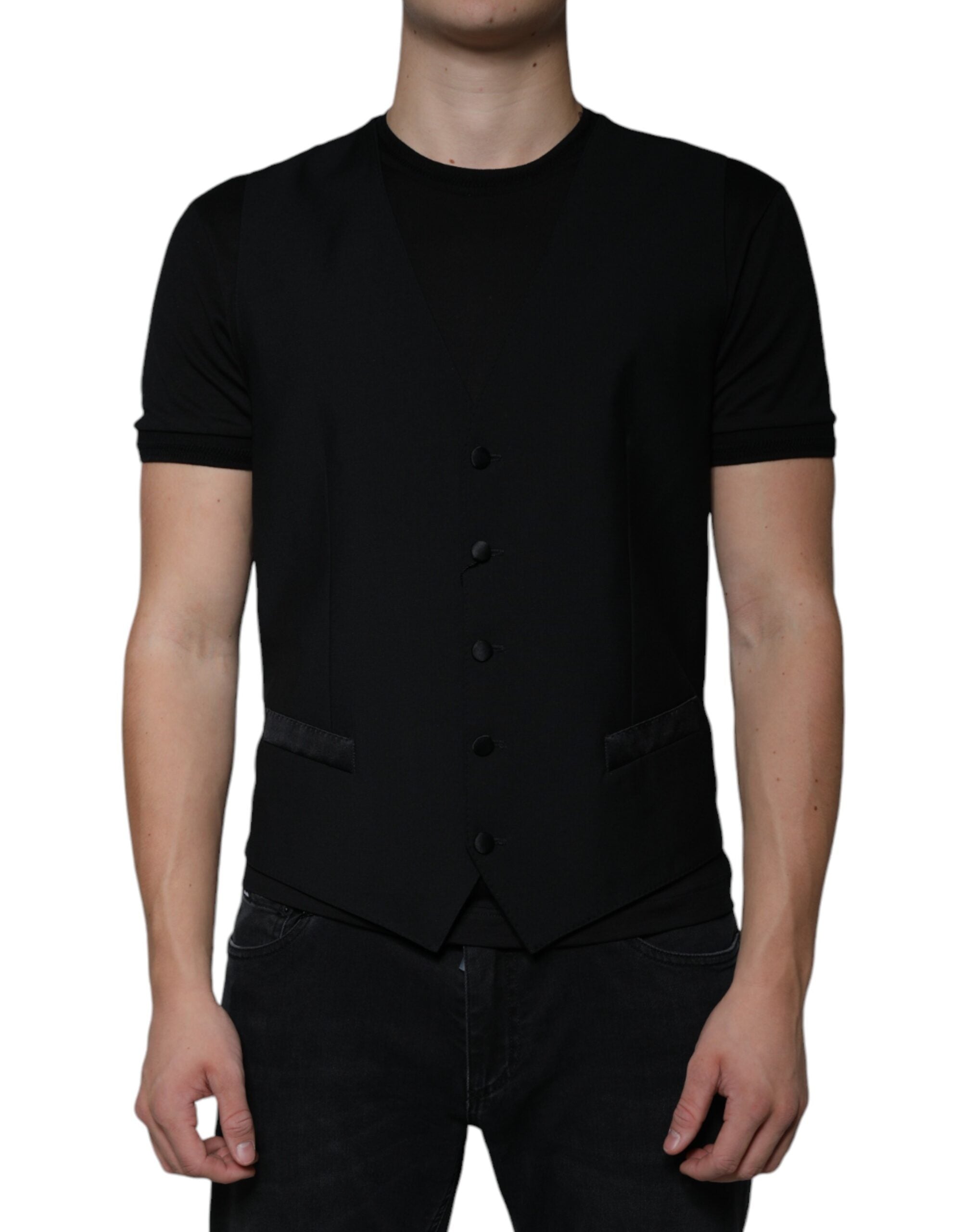 Dolce &amp; Gabbana Rochie elegantă din lână neagră pentru bărbați, vestă