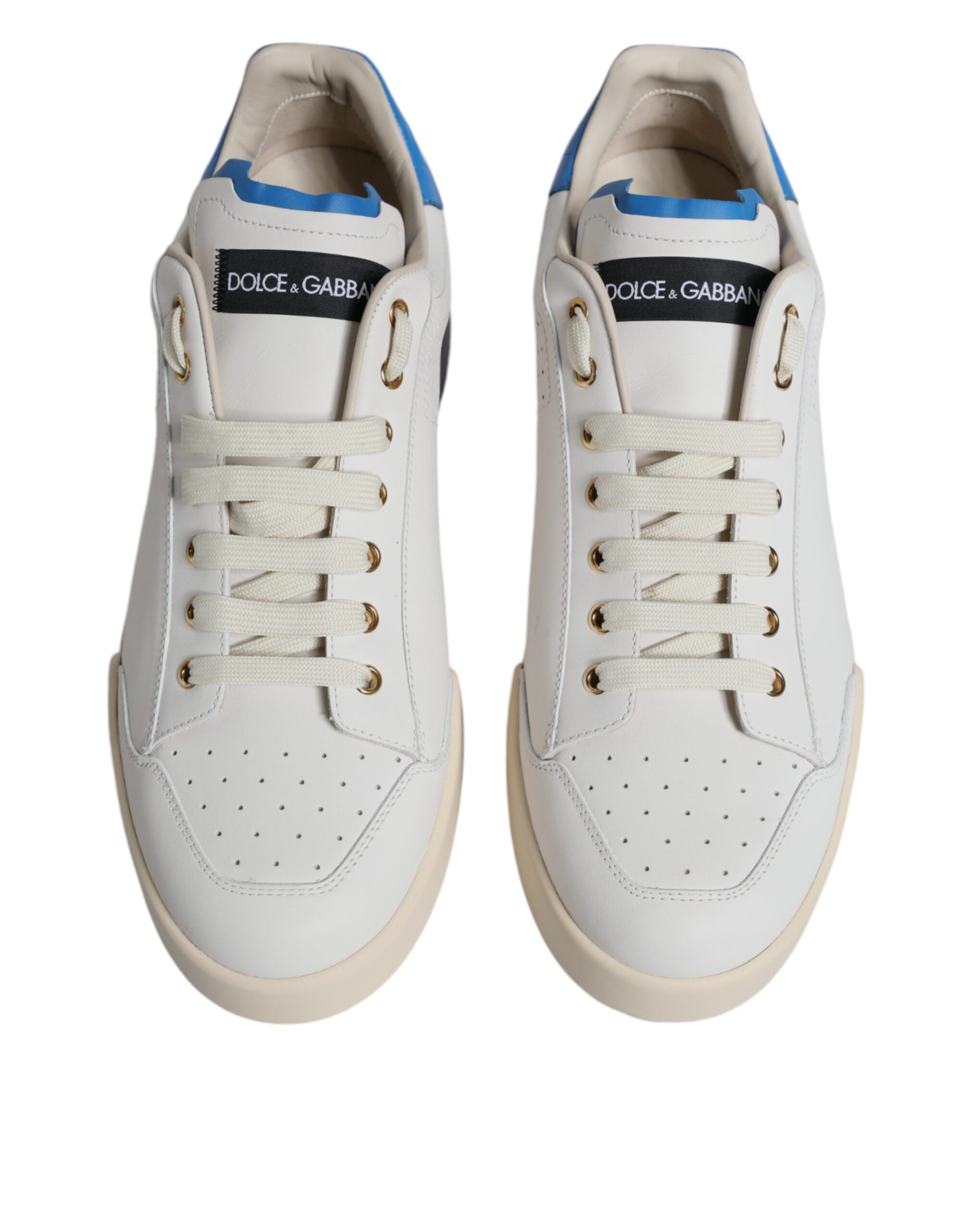 Dolce &amp; Gabbana Weiß Blau Perforierte Low Top Sneakers Schuhe