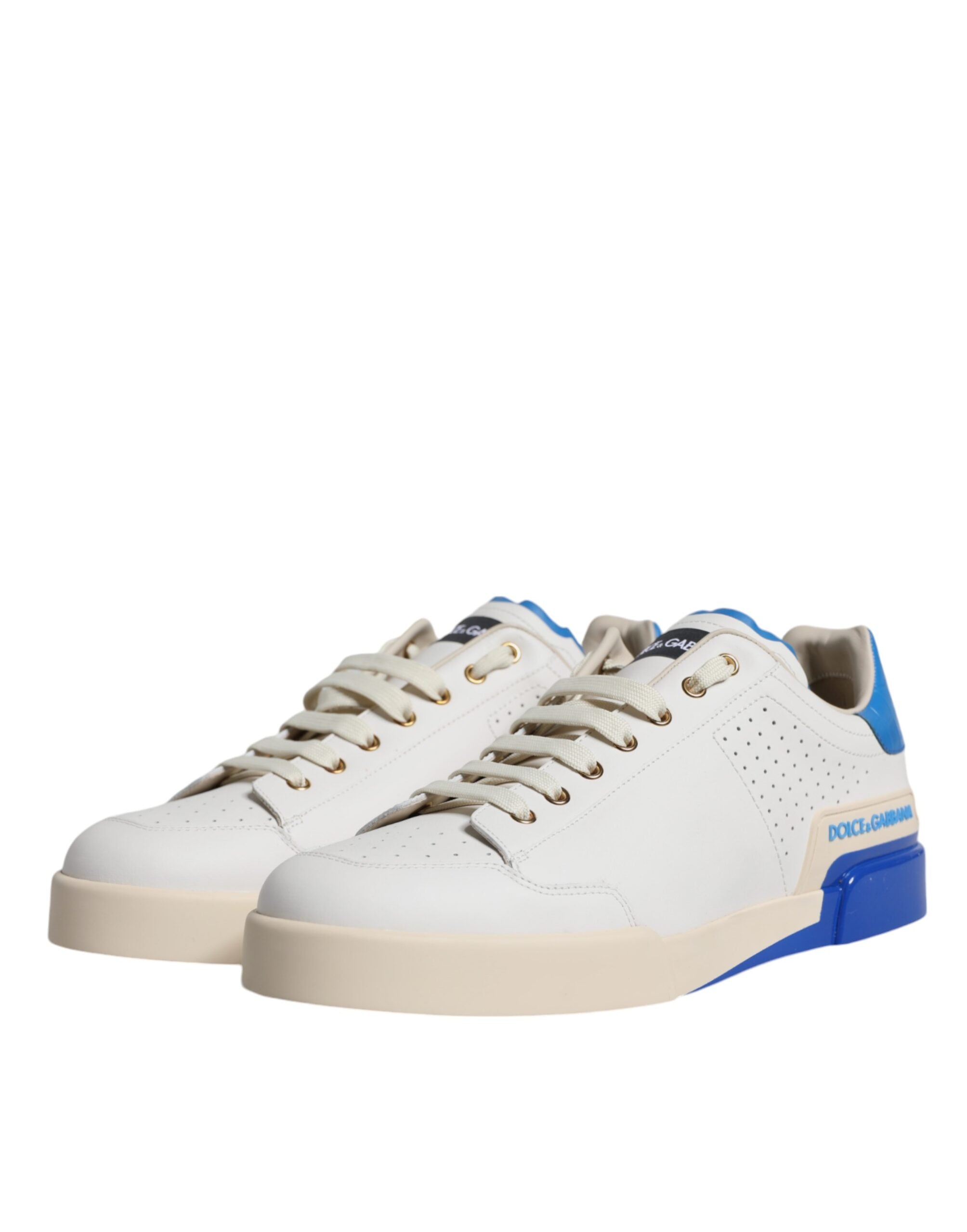 Dolce &amp; Gabbana Weiß Blau Perforierte Low Top Sneakers Schuhe