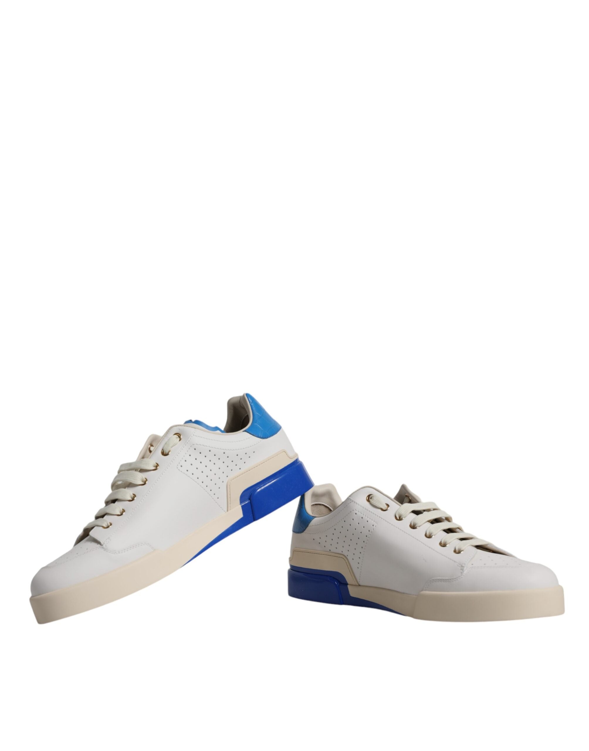 Dolce &amp; Gabbana Weiß Blau Perforierte Low Top Sneakers Schuhe