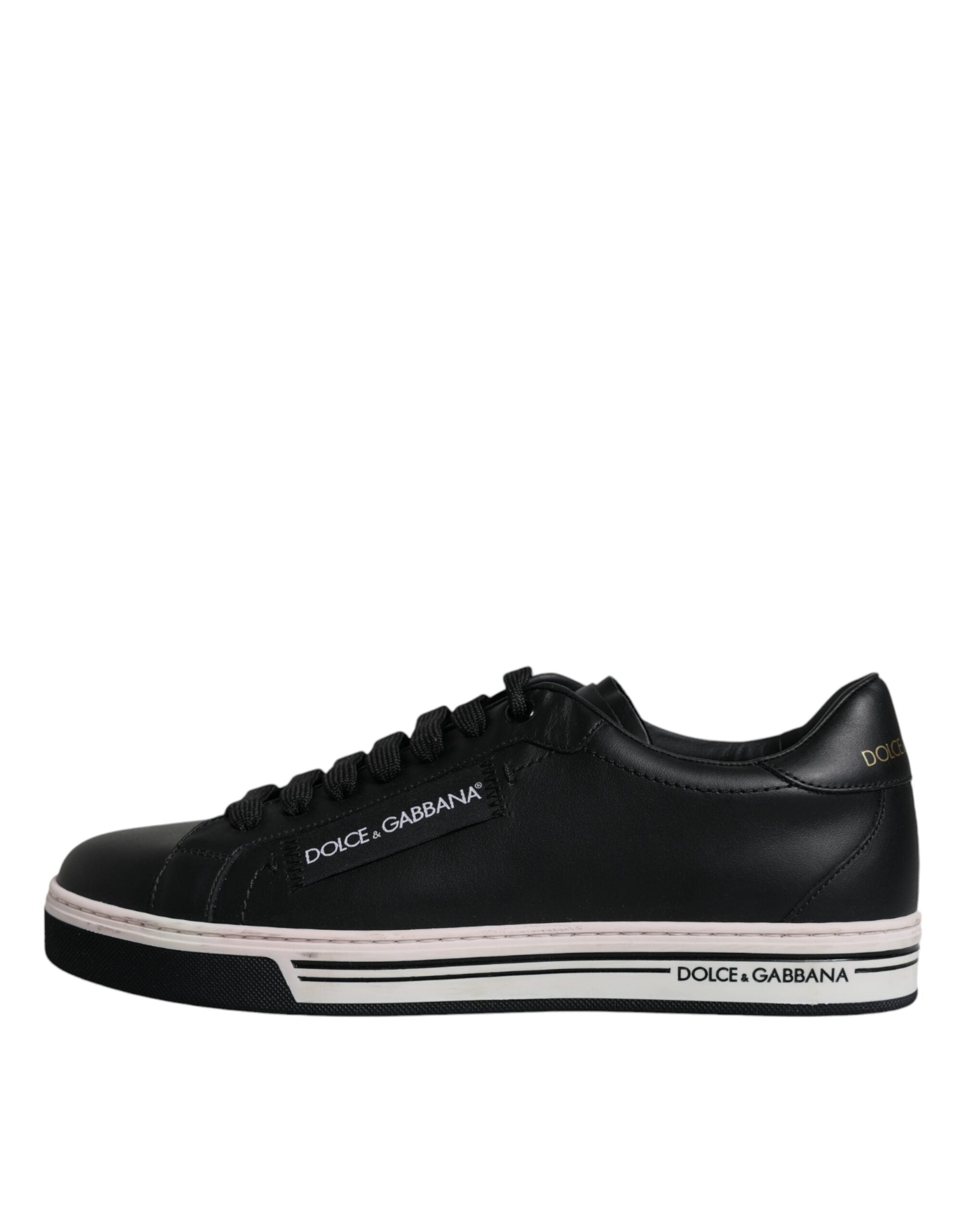 Dolce &amp; Gabbana Schwarze Leder Low Top Herren Sneakers Schuhe