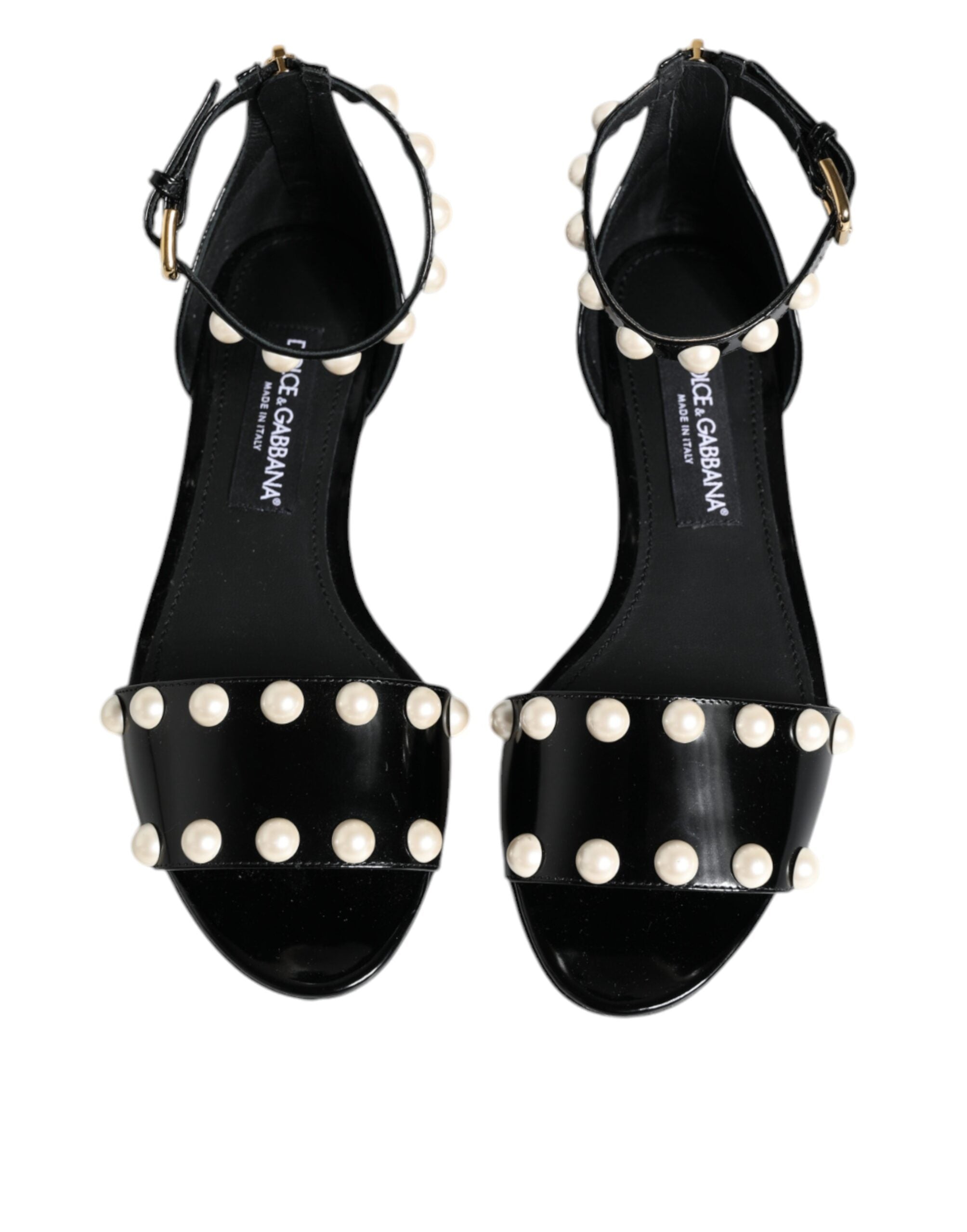Dolce &amp; Gabbana – Sandalen mit Knöchelriemen und Perlen in Schwarz
