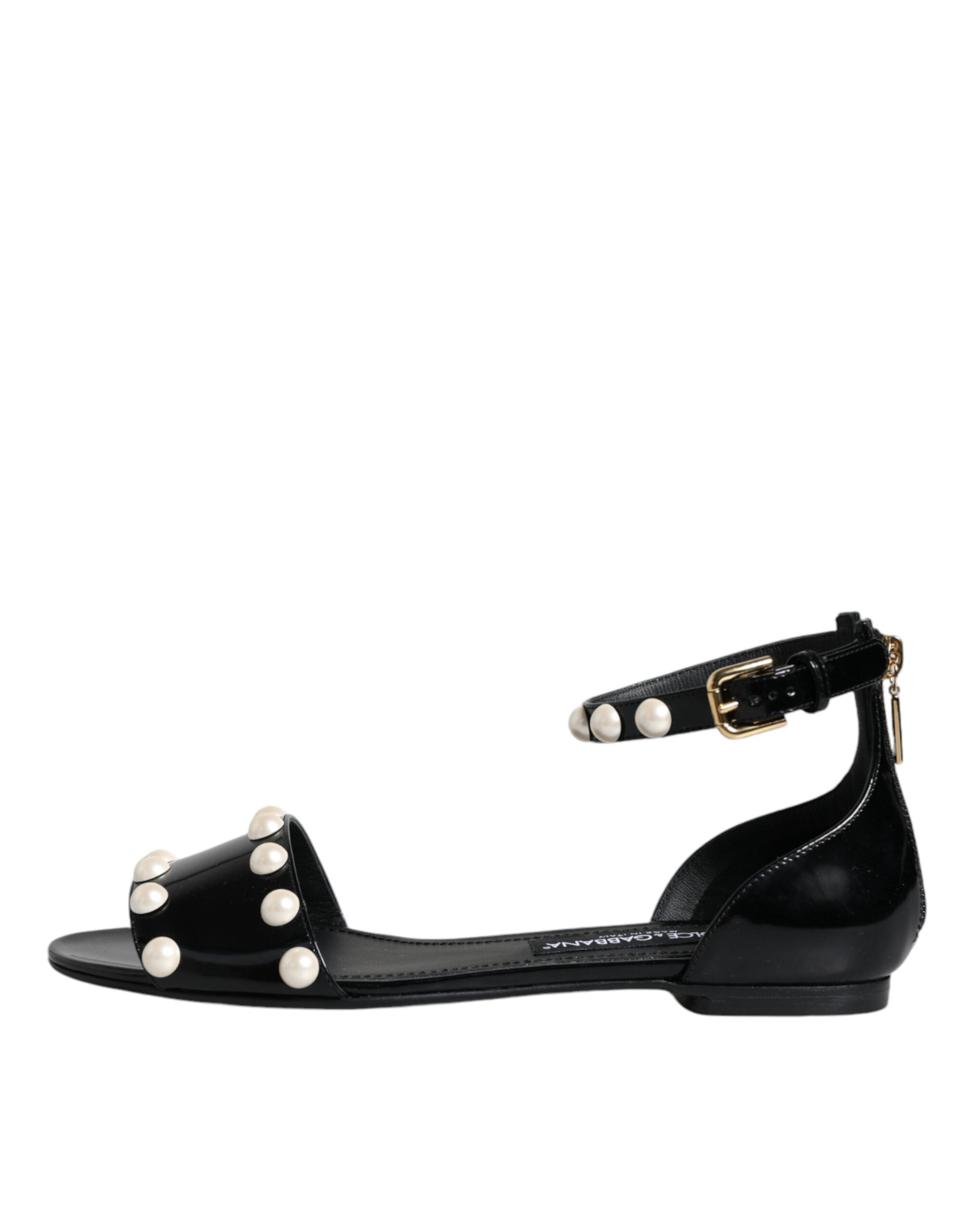 Dolce &amp; Gabbana – Sandalen mit Knöchelriemen und Perlen in Schwarz