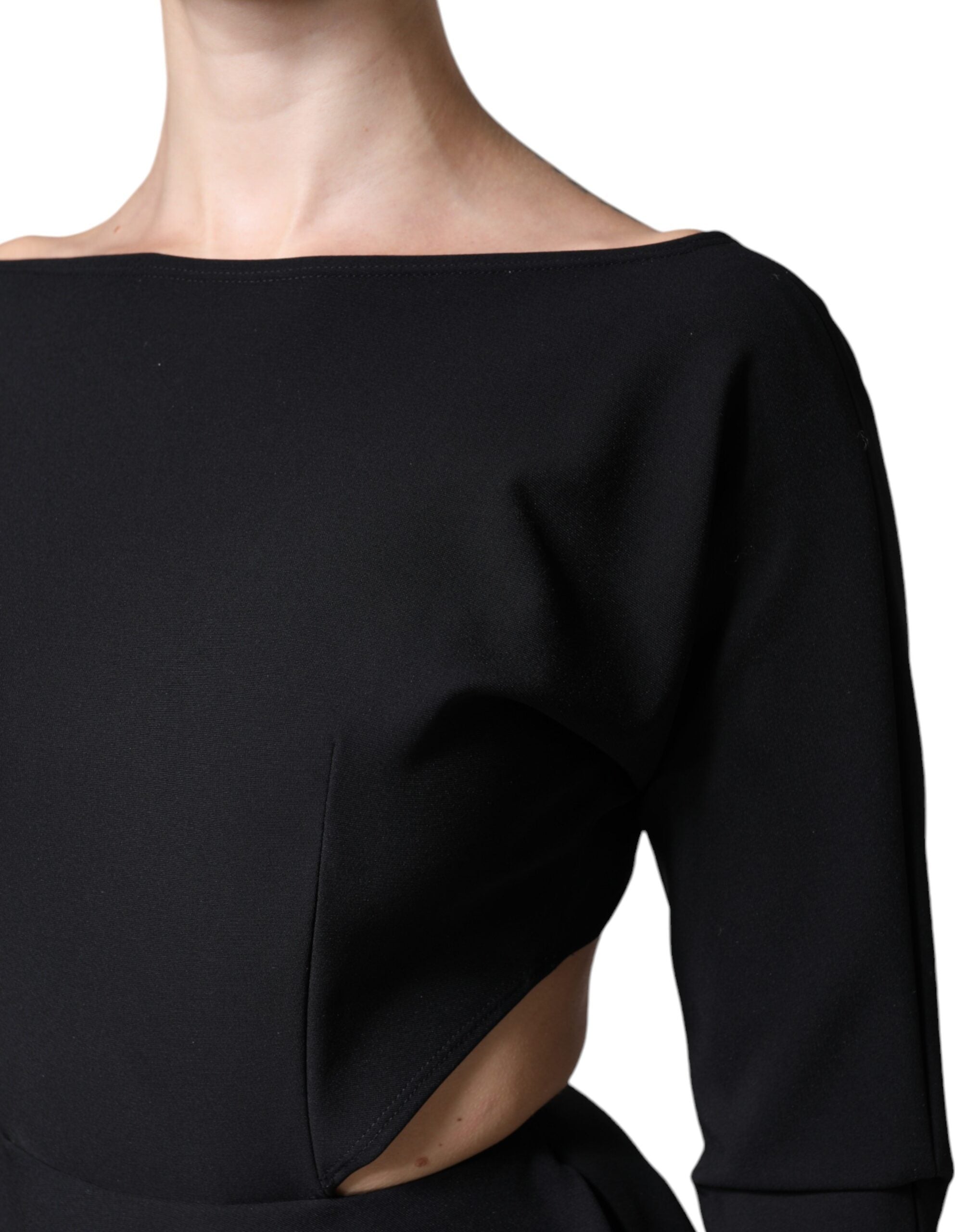 Dolce &amp; Gabbana – Schwarzes Minikleid aus Viskose mit Cut-outs in A-Linie und langen Ärmeln