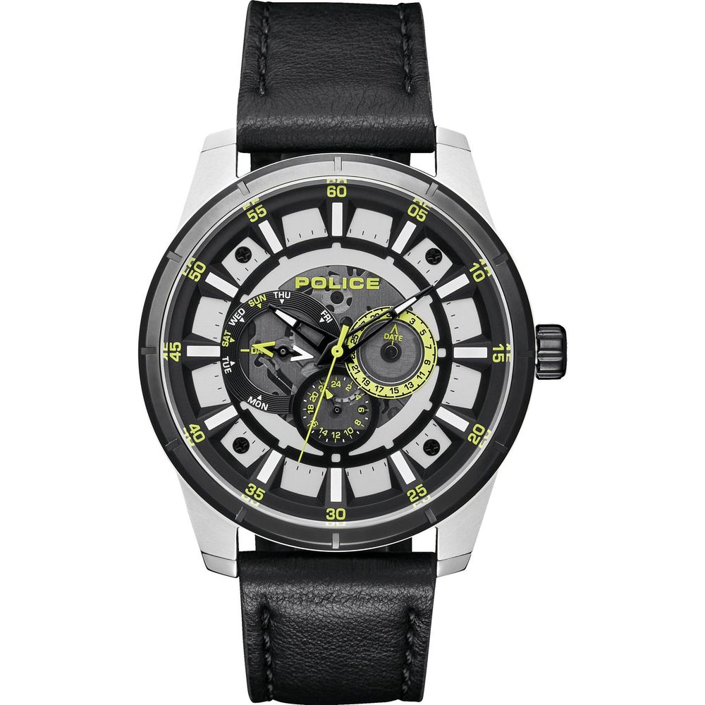Schwarze Lederarmbanduhr von Police