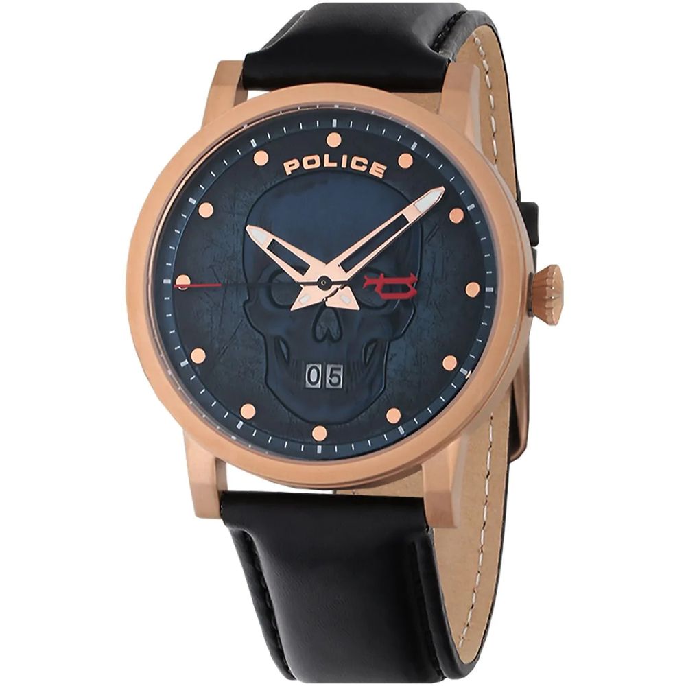 Schwarze Lederarmbanduhr von Police