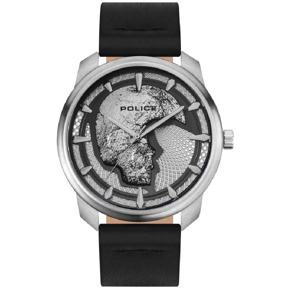 Schwarze Lederarmbanduhr von Police
