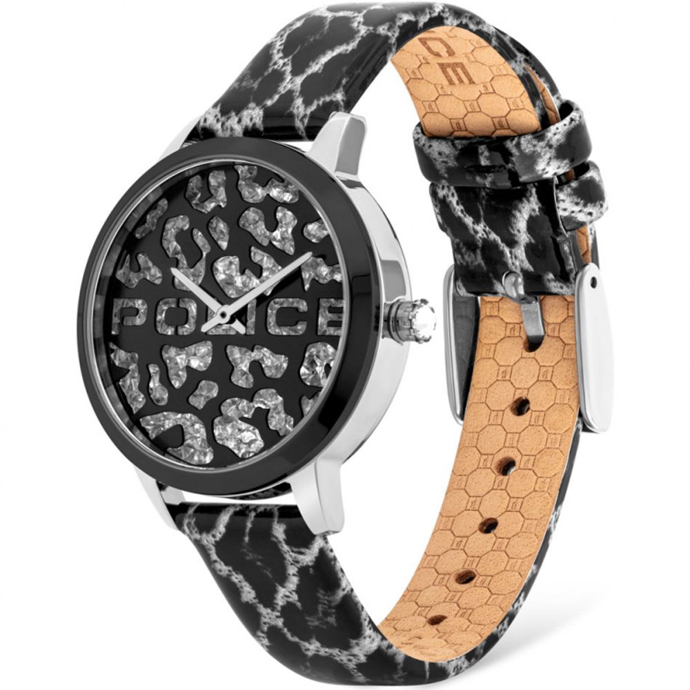 Schwarze Lederarmbanduhr von Police