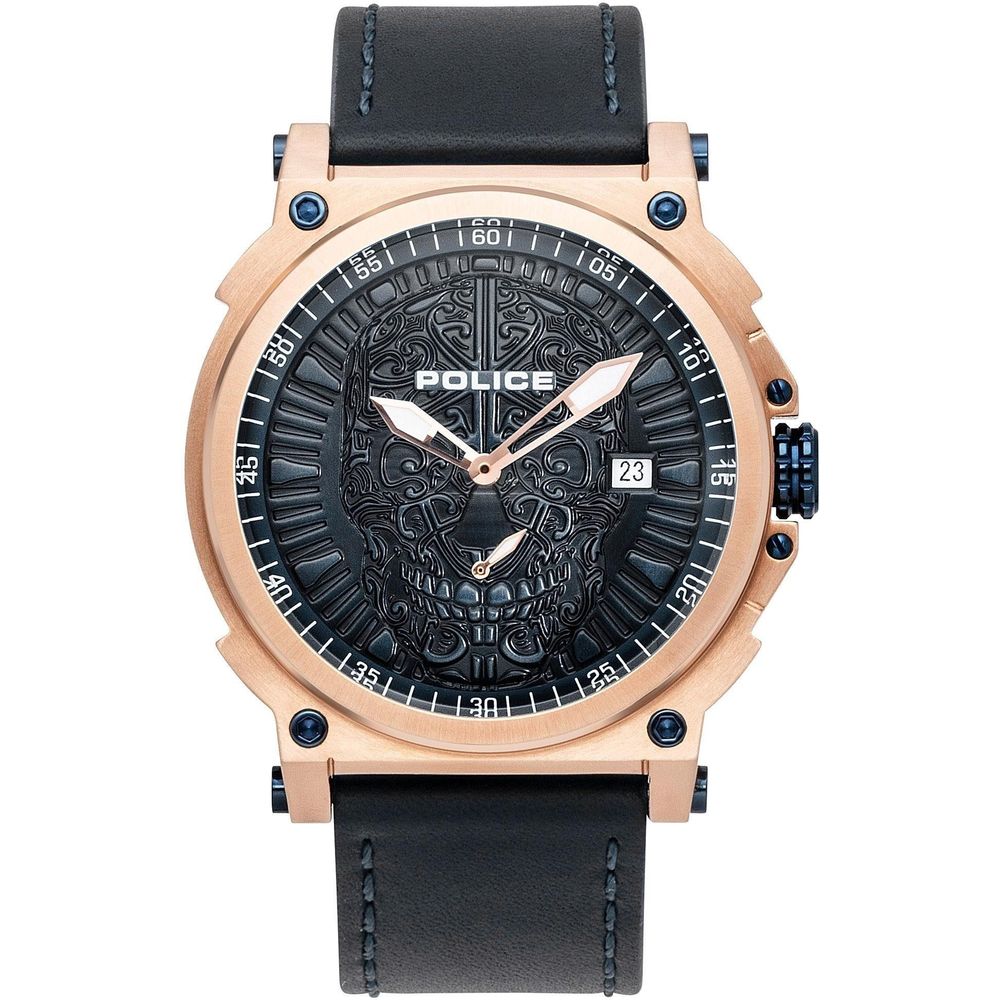 Schwarze Lederarmbanduhr von Police