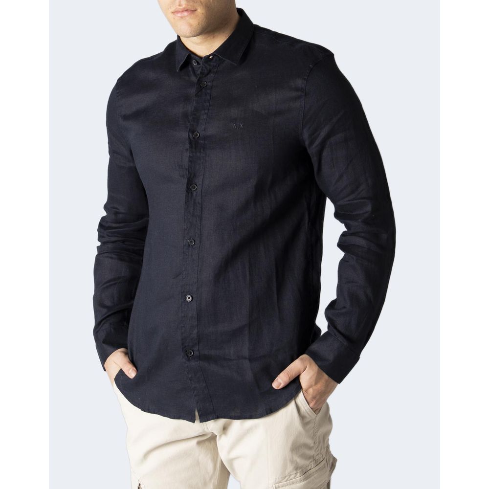 Armani Exchange – Blaues Leinenhemd
