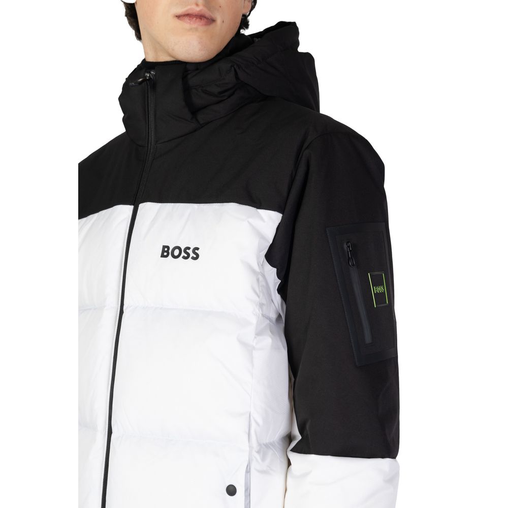 Jachetă Hugo Boss albă din poliester reciclat