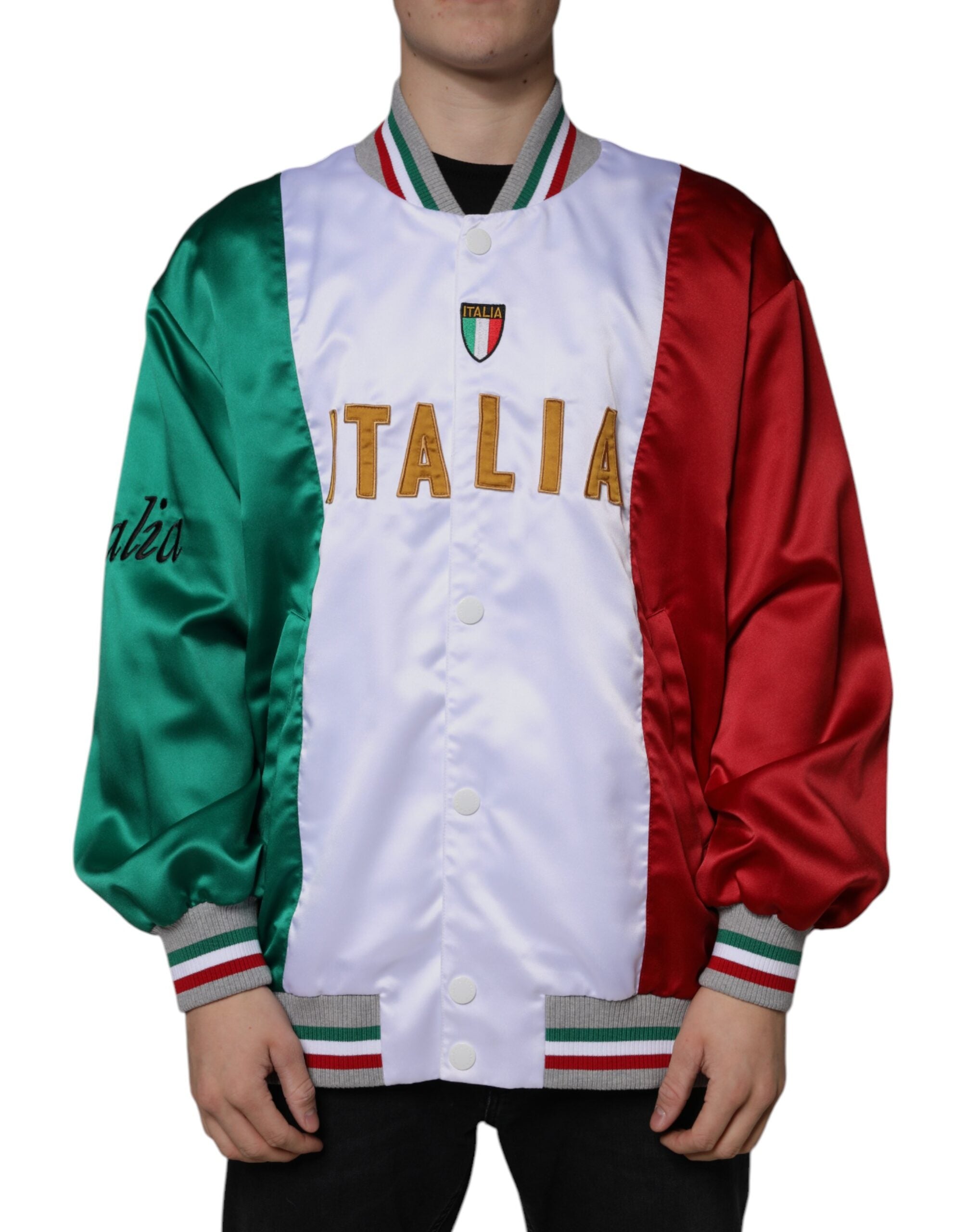 Dolce &amp; Gabbana – Mehrfarbige Italia-Bomberjacke mit Knopfleiste