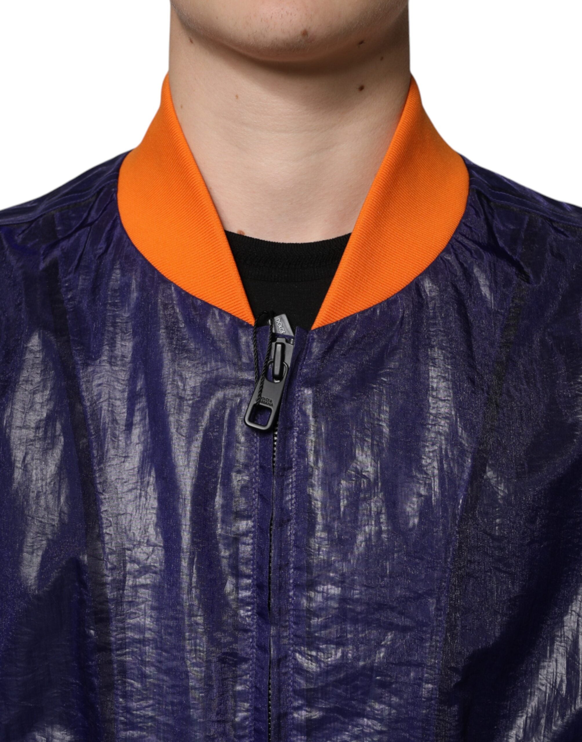 Jachetă bomber Dolce &amp; Gabbana albastră din bumbac elastic cu fermoar complet