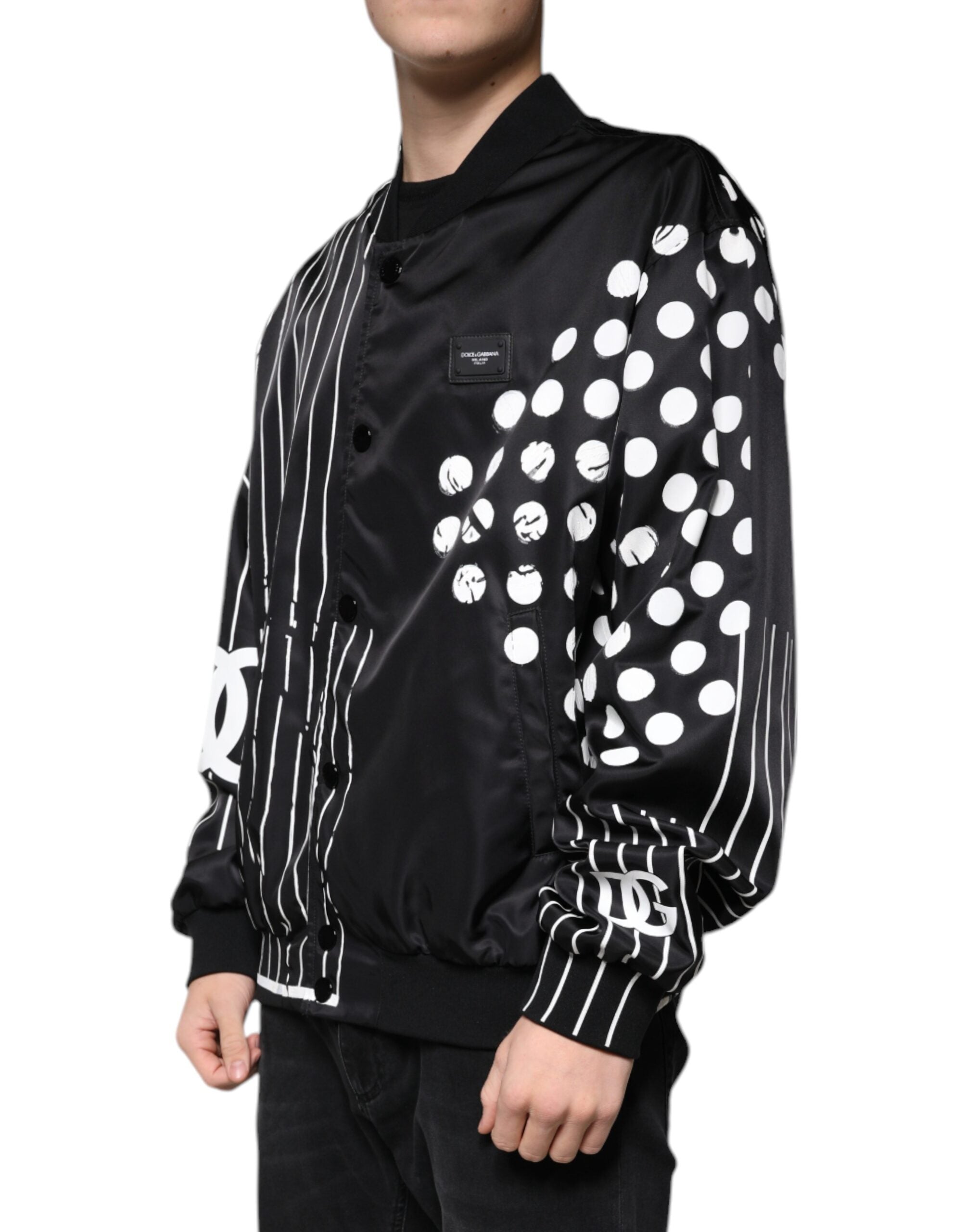 Jachetă bomber din nailon cu dungi negre cu buline Dolce &amp; Gabbana