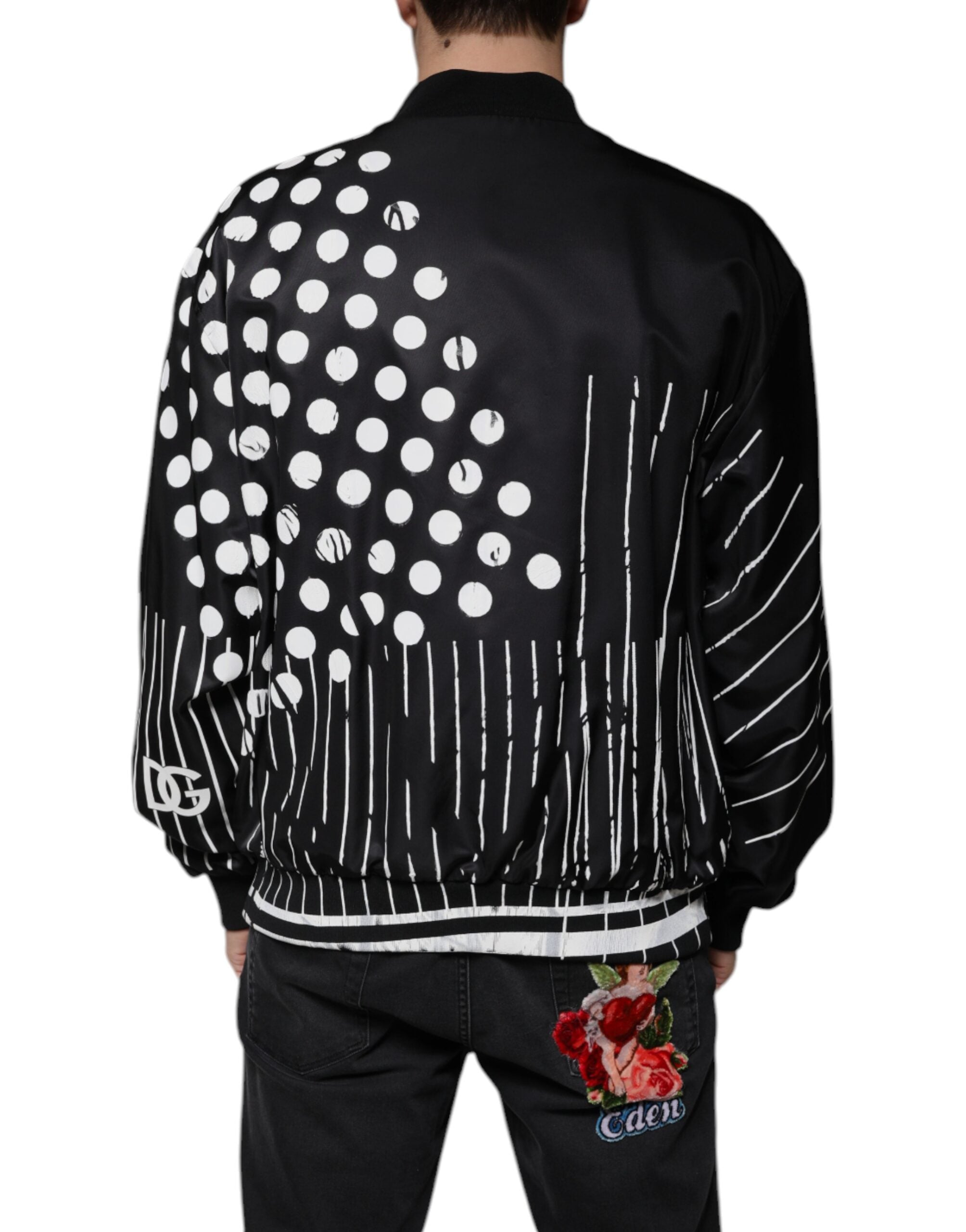 Jachetă bomber din nailon cu dungi negre cu buline Dolce &amp; Gabbana