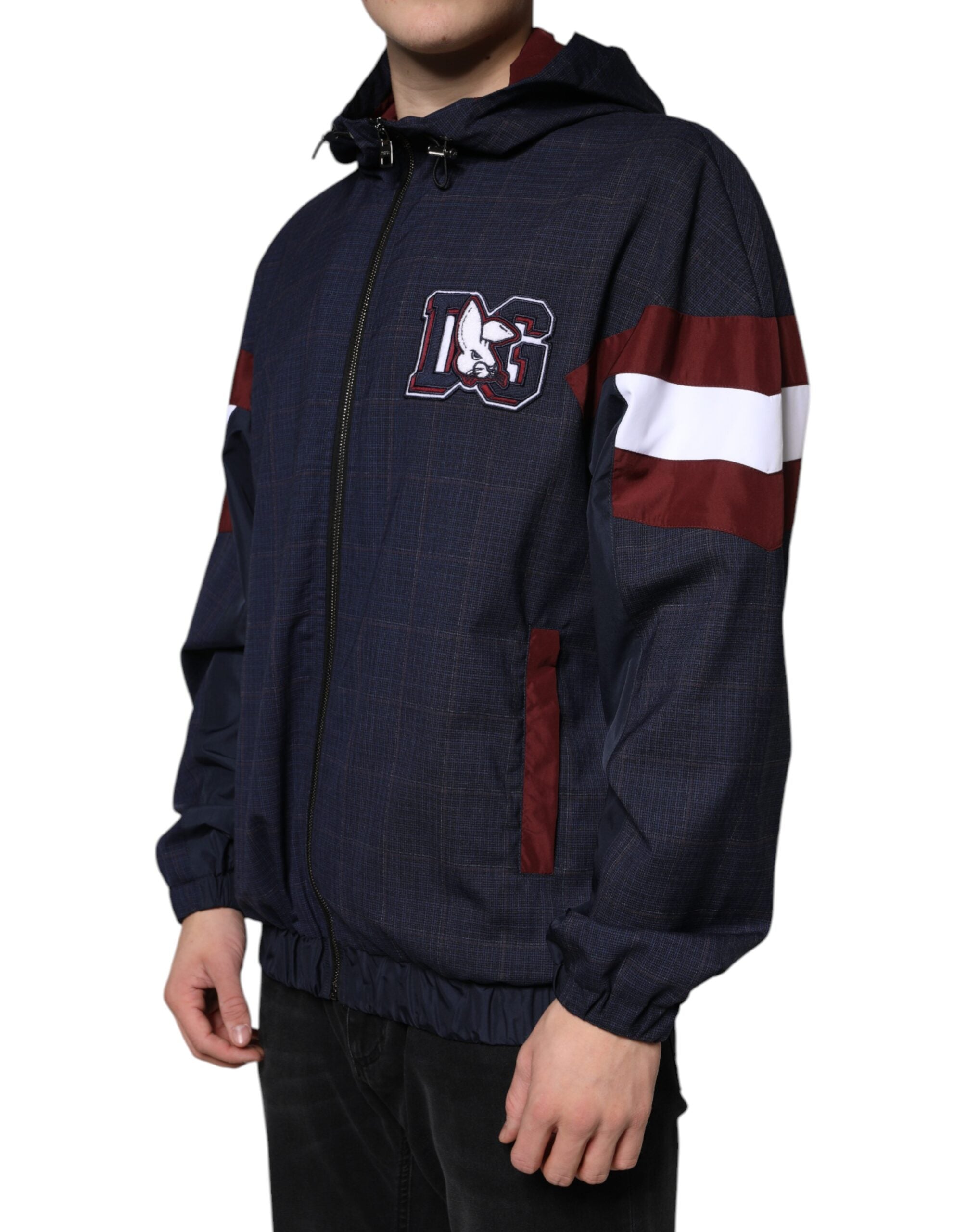 Dolce &amp; Gabbana Jachetă bomber cu glugă și fermoar complet cu logo albastru pentru bărbați