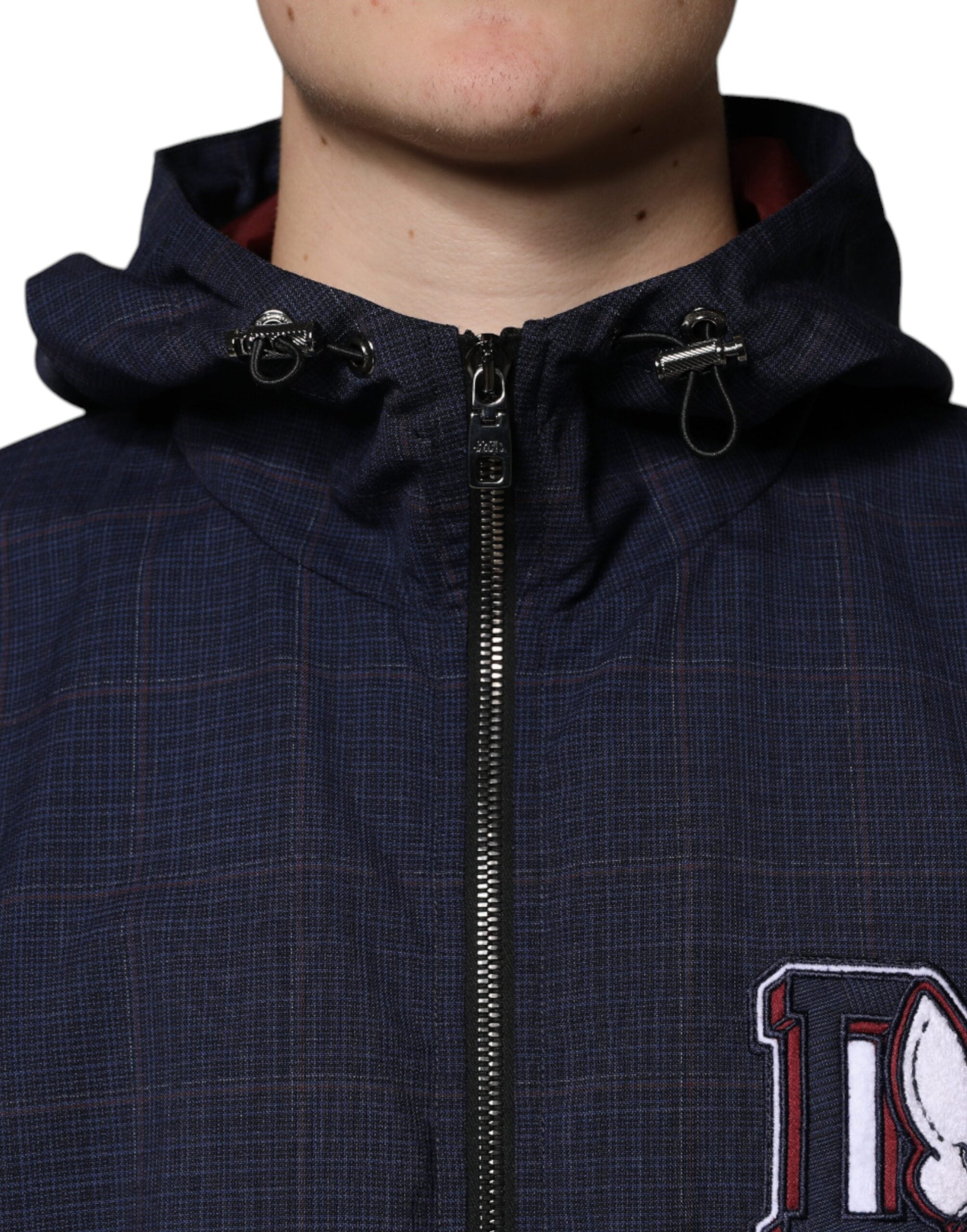 Dolce &amp; Gabbana Jachetă bomber cu glugă și fermoar complet cu logo albastru pentru bărbați