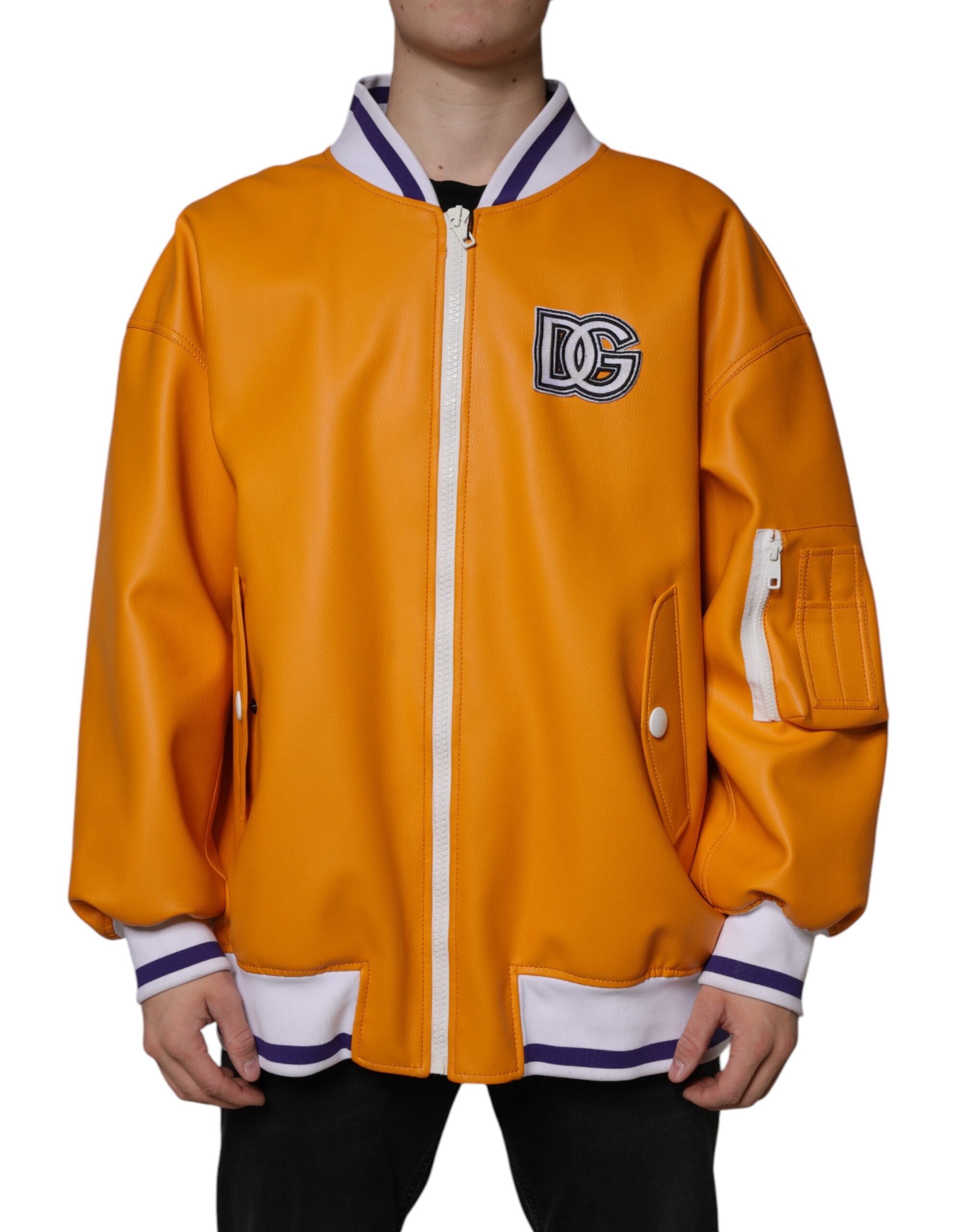 Dolce &amp; Gabbana – Orange-weiße Jersey-Bomberjacke mit durchgehendem Reißverschluss