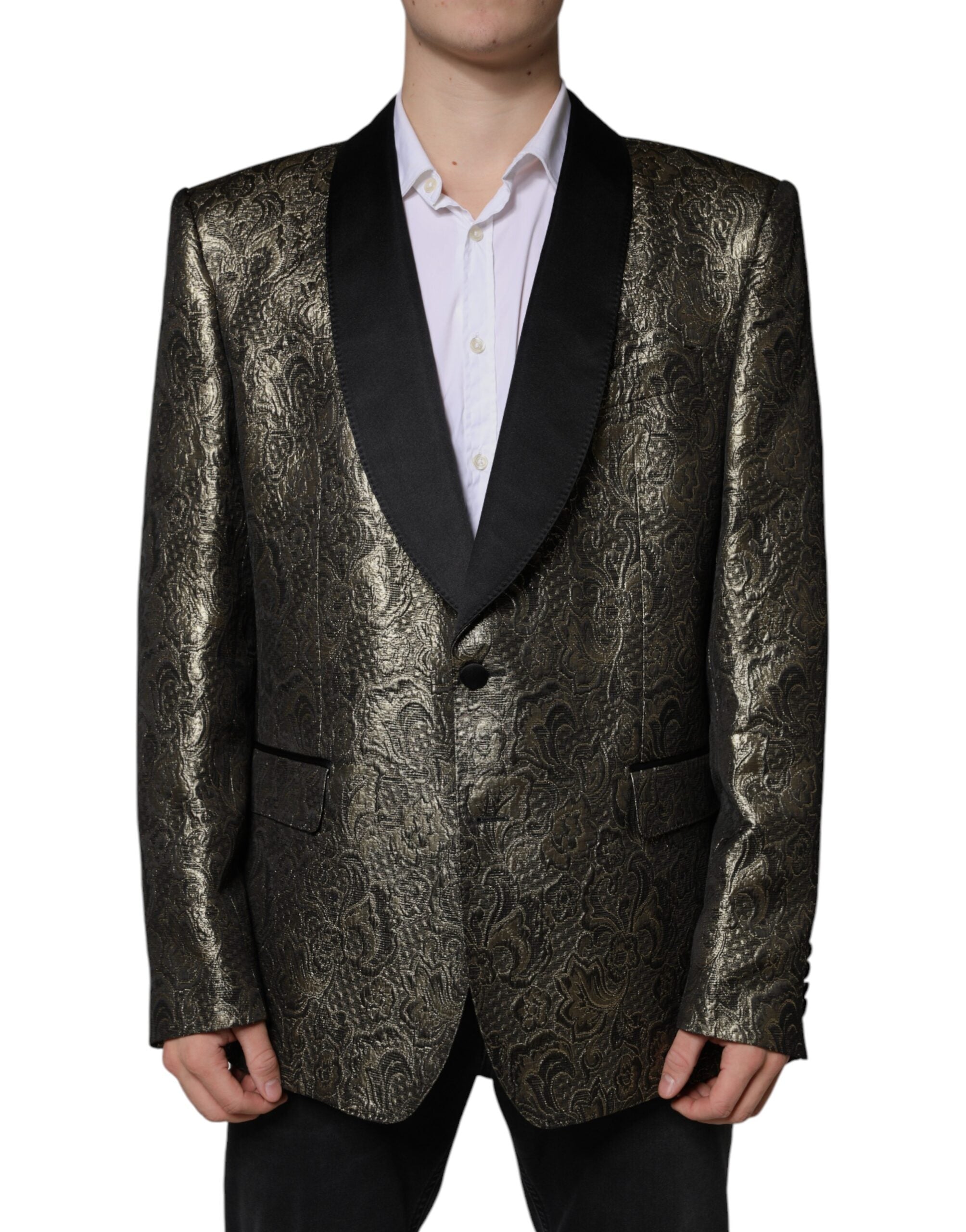 Dolce &amp; Gabbana Gold SICILIA Jacquard Einreihiger Mantelblazer