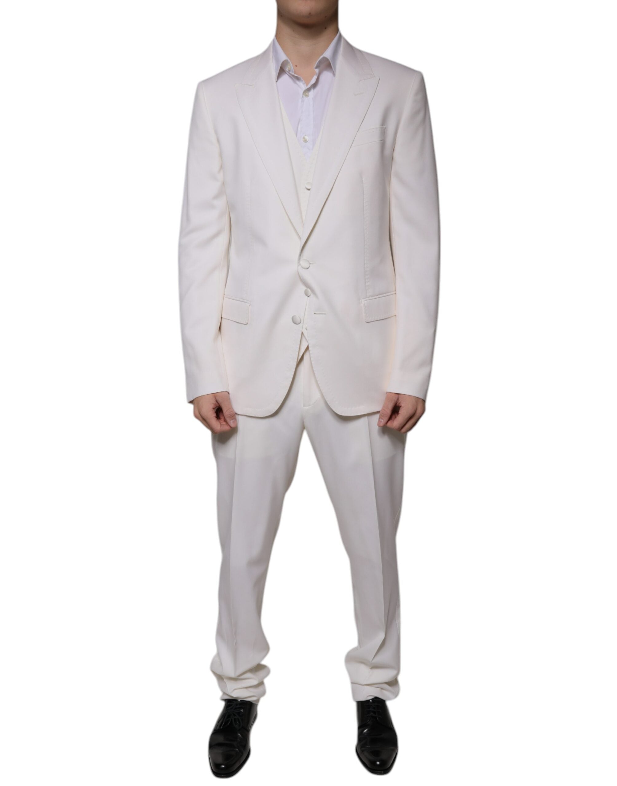 Dolce &amp; Gabbana – 3-teiliger SlimFit-Anzug aus weißer Wolle und Seide