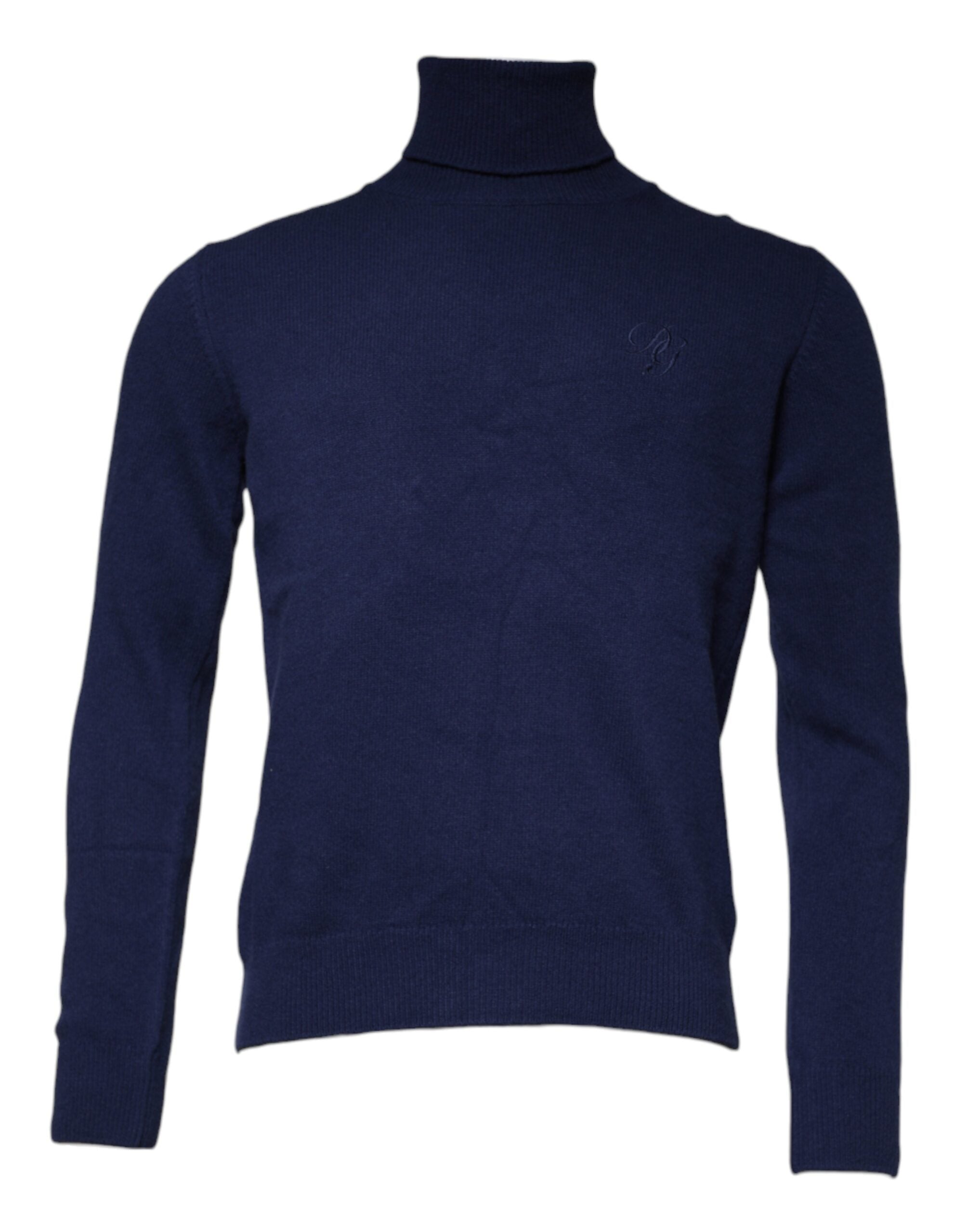 Pulover Dolce &amp; Gabbana albastru cu guler înalt din tricot din lână
