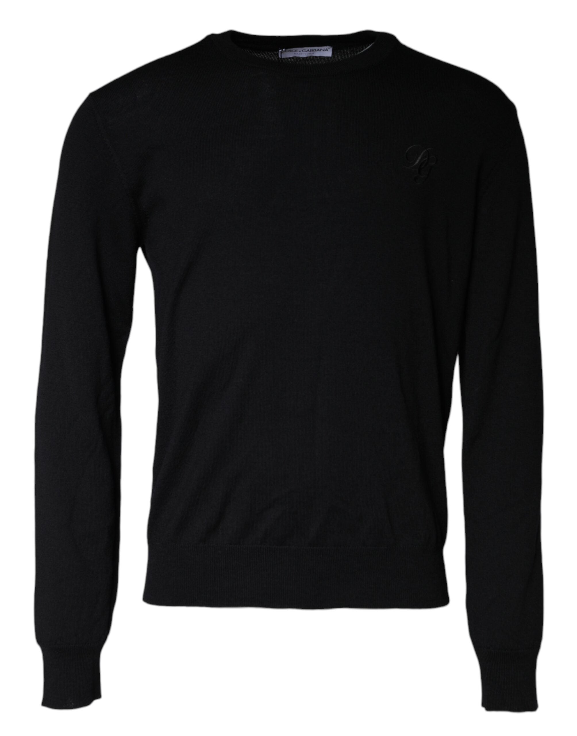 Pulover Dolce &amp; Gabbana negru din lână tricotată cu guler rotund