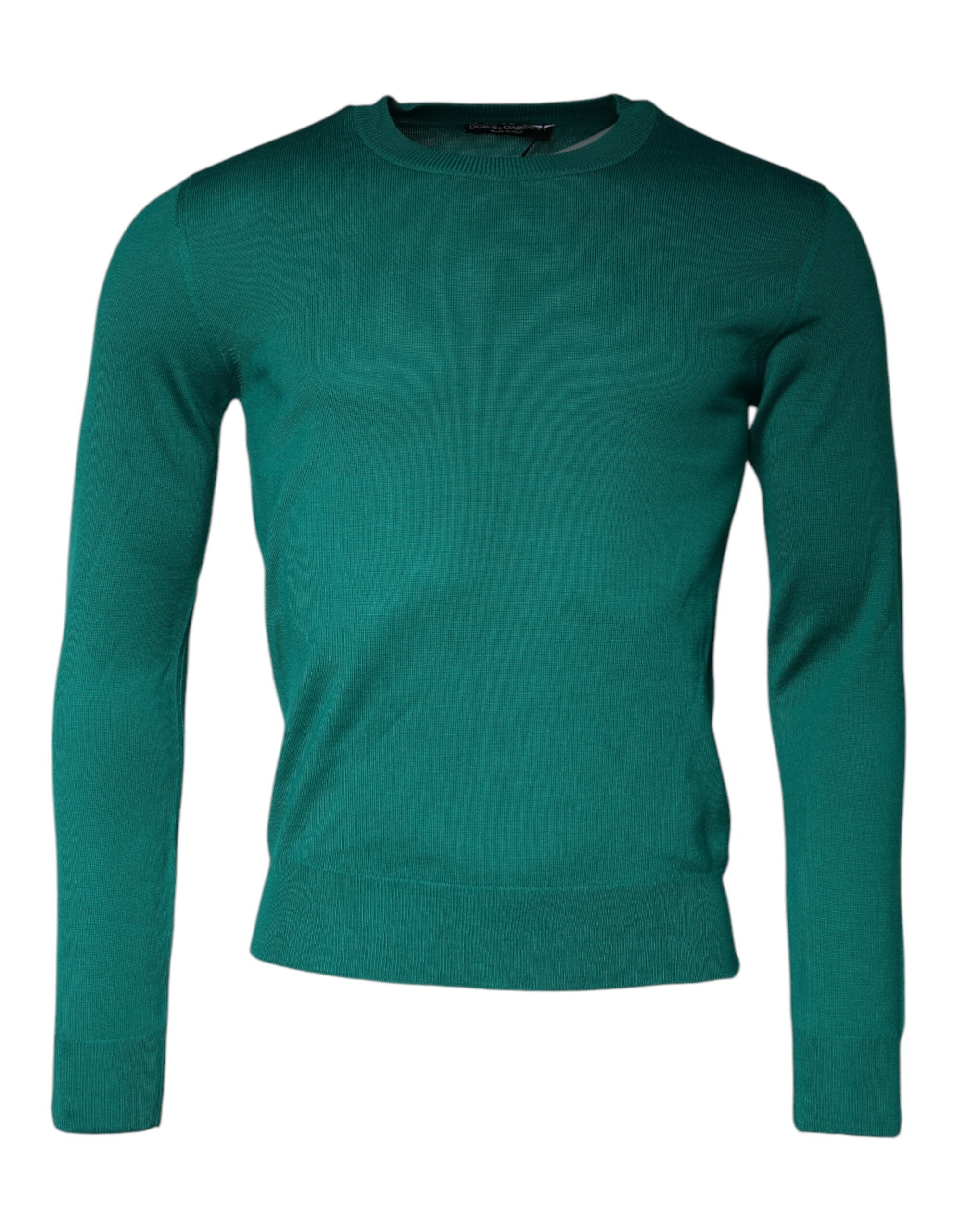 Pulover Dolce &amp; Gabbana verde din lână tricotată cu guler rotund