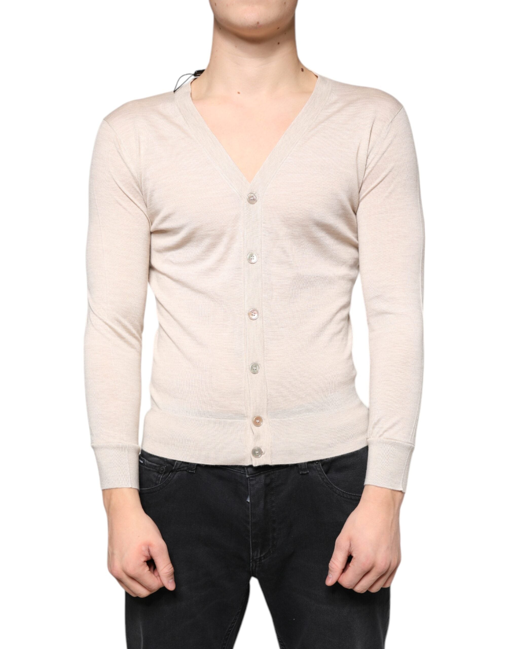 Cardigan Dolce &amp; Gabbana bej din cașmir cu nasturi