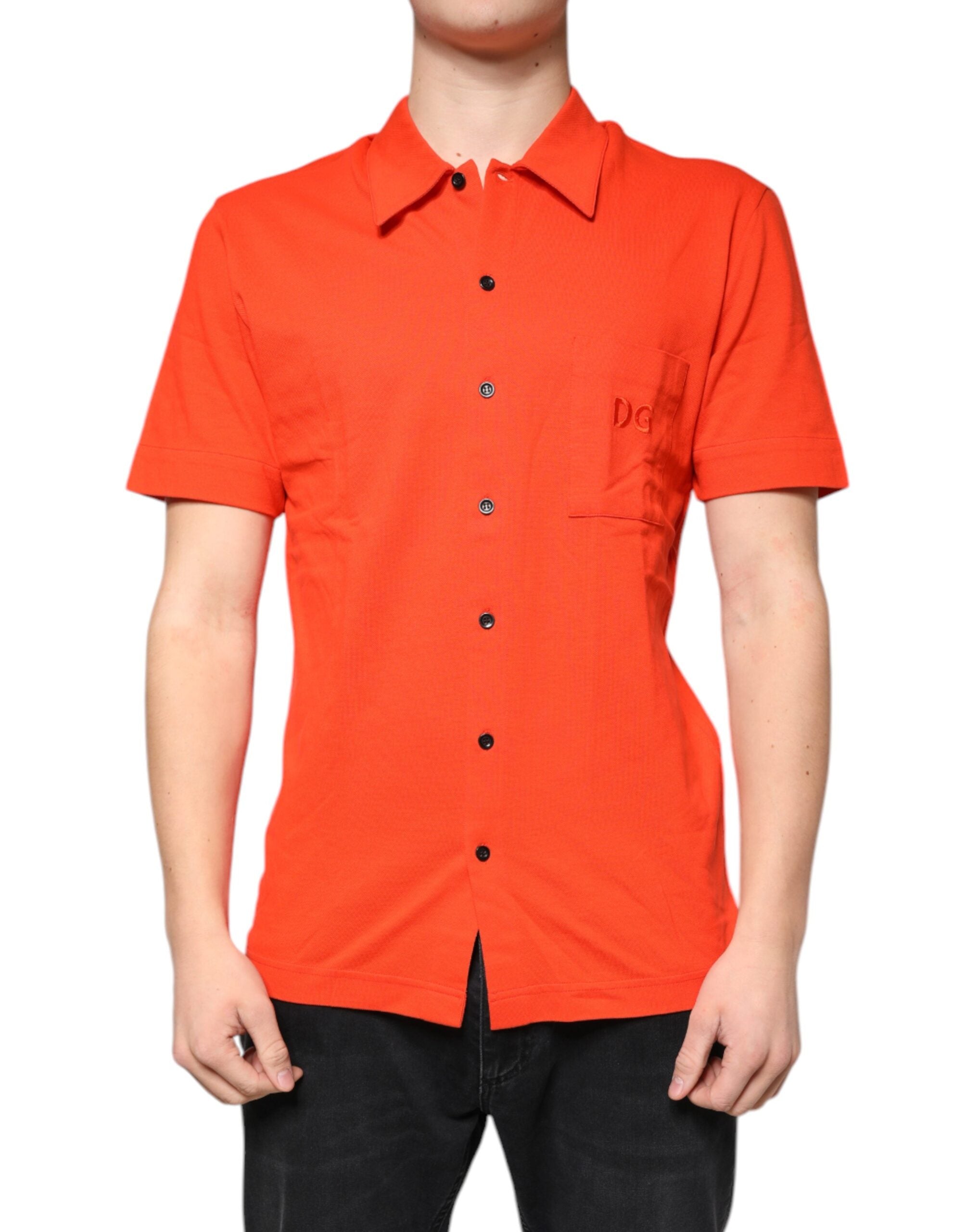Dolce &amp; Gabbana – Lässiges Poloshirt aus Baumwolle mit Knopfleiste in Orange